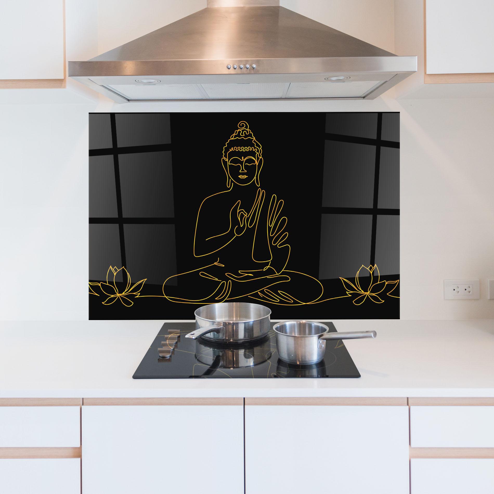 Panou Sticla Bucatarie Buddha Gold Line mockup 5