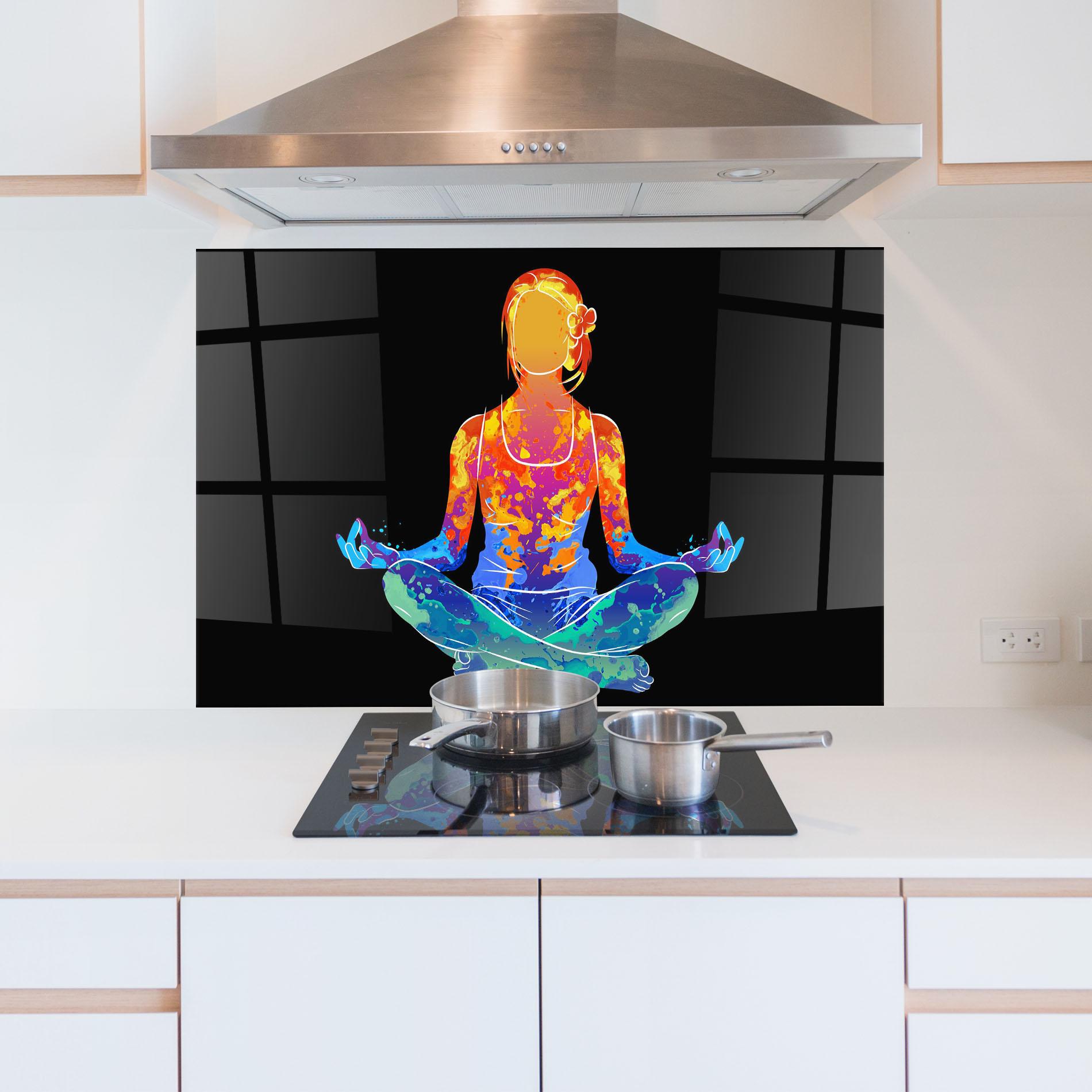 Panou Sticla Bucatarie Colorful Meditation mockup 5