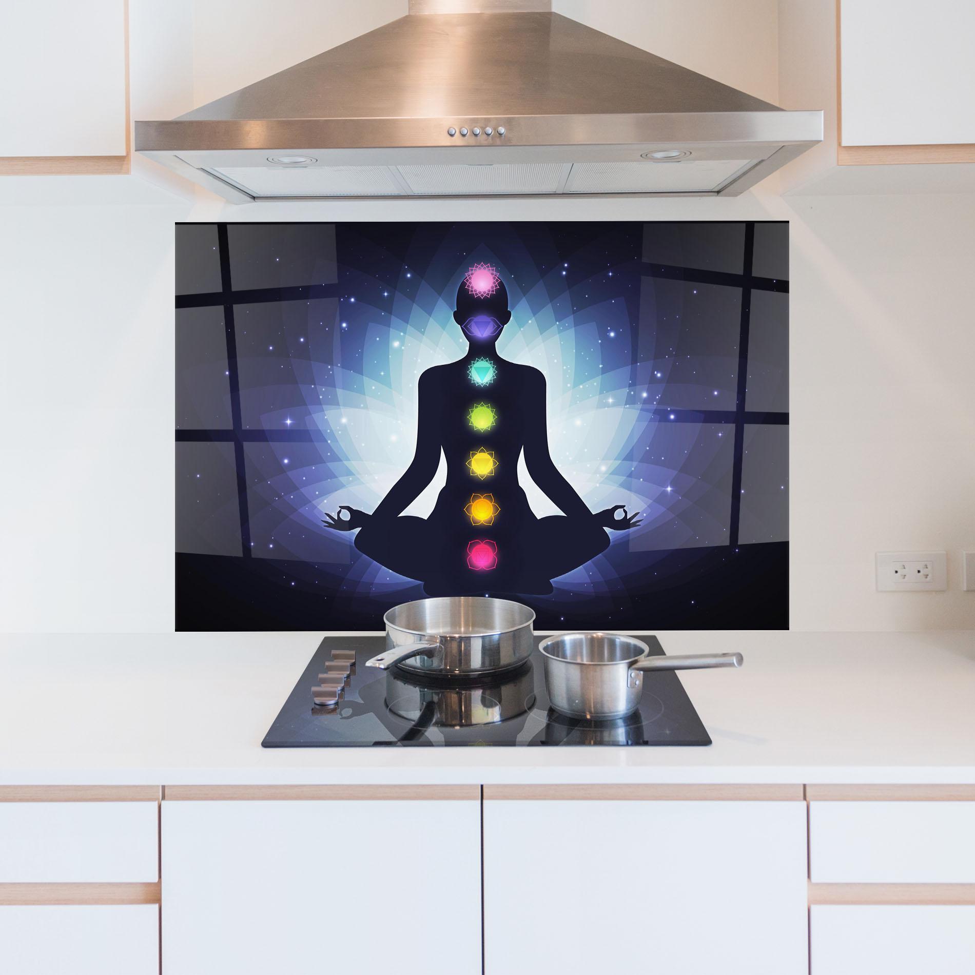 Panou Sticla Bucatarie Flower Meditation mockup 5