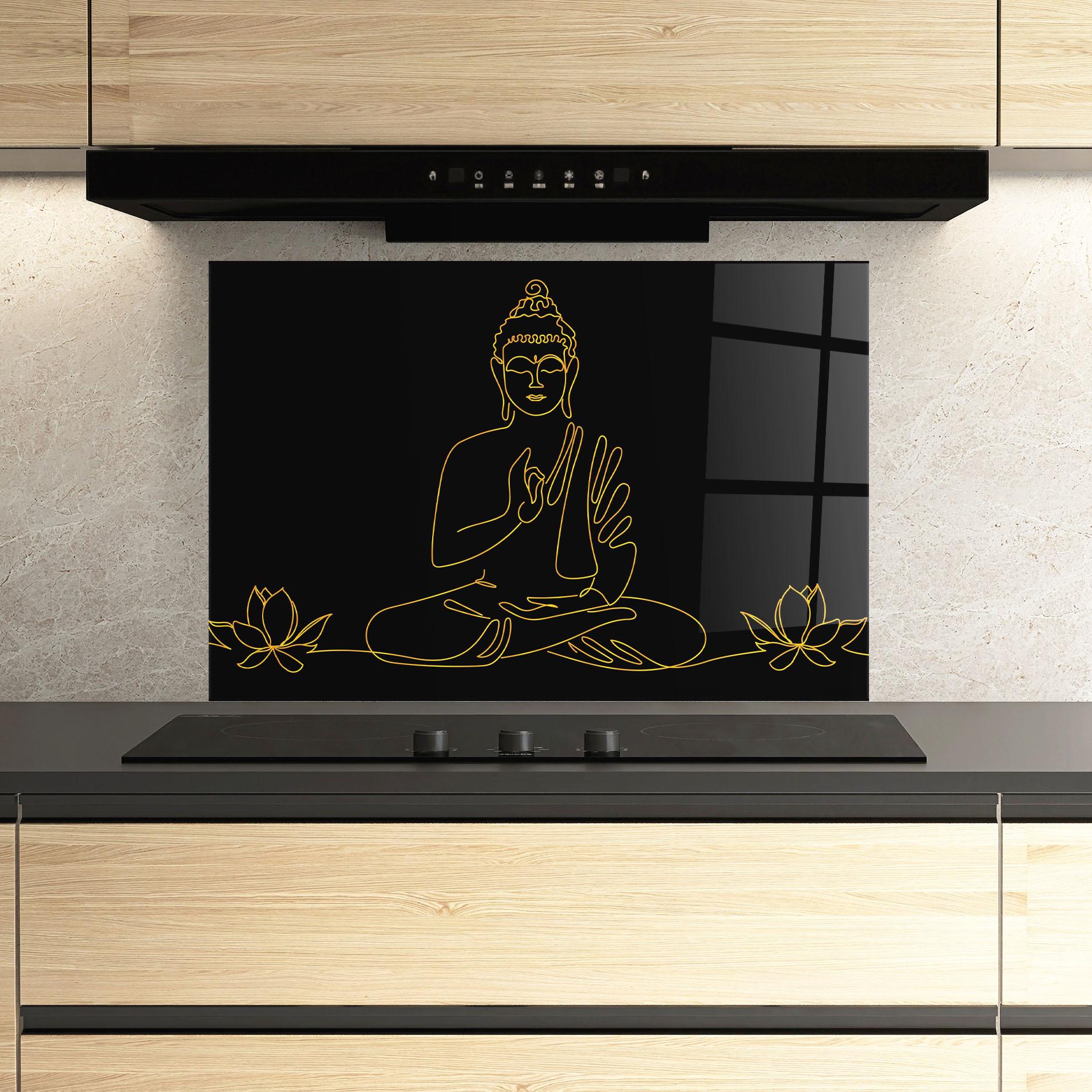Panou Sticla Bucatarie Buddha Gold Line mockup 3