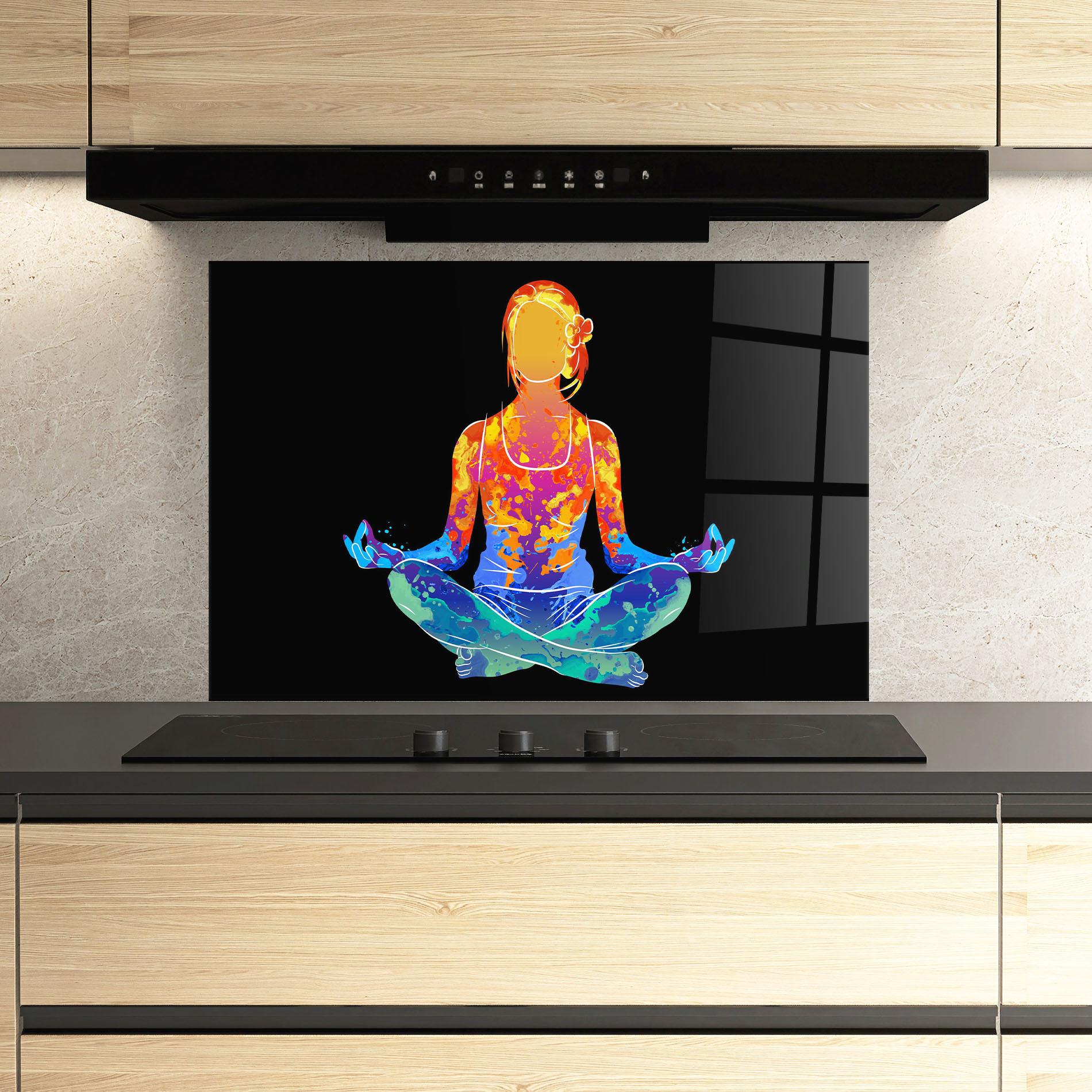 Panou Sticla Bucatarie Colorful Meditation mockup 3