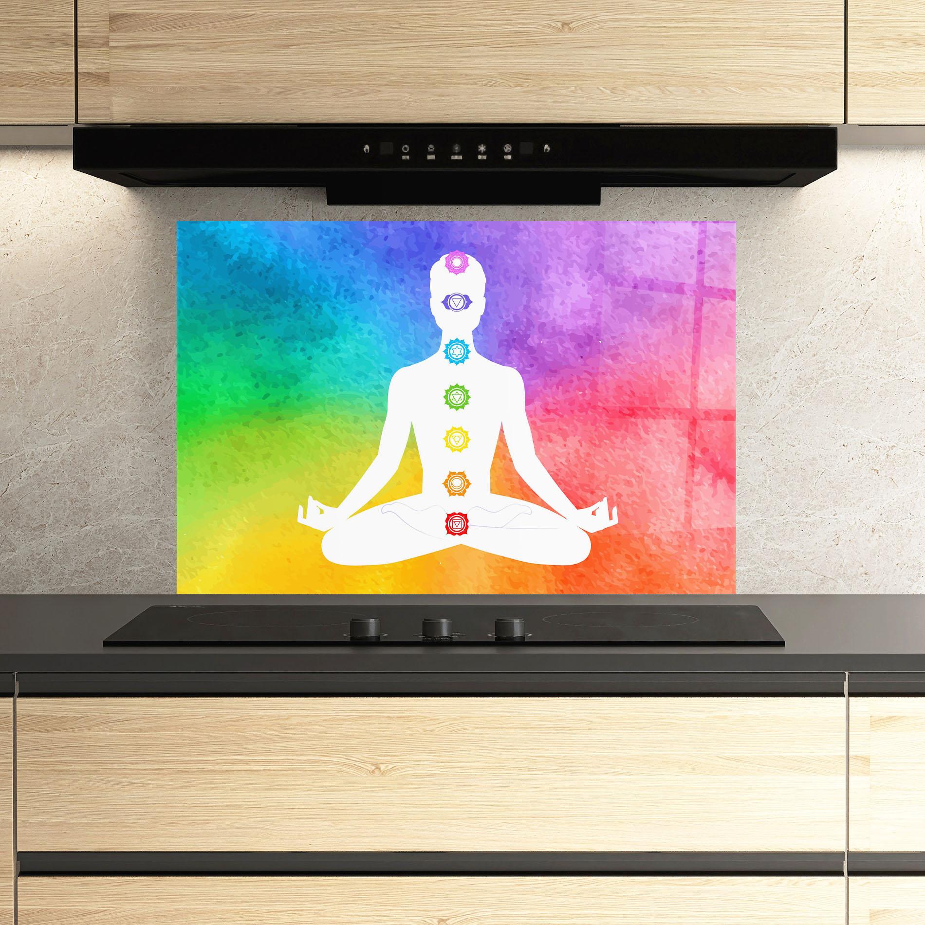 Panou Sticla Bucatarie Colorful Yoga Pose mockup 3