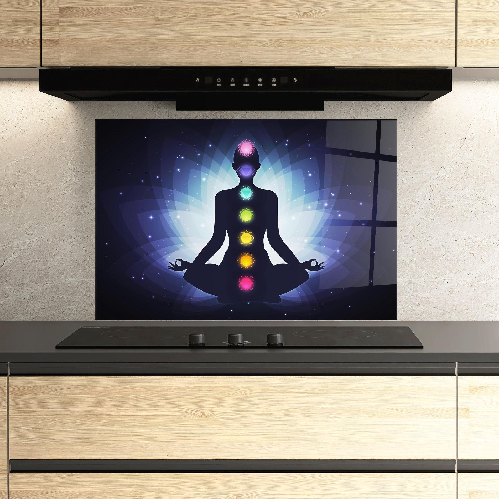 Panou Sticla Bucatarie Flower Meditation mockup 3