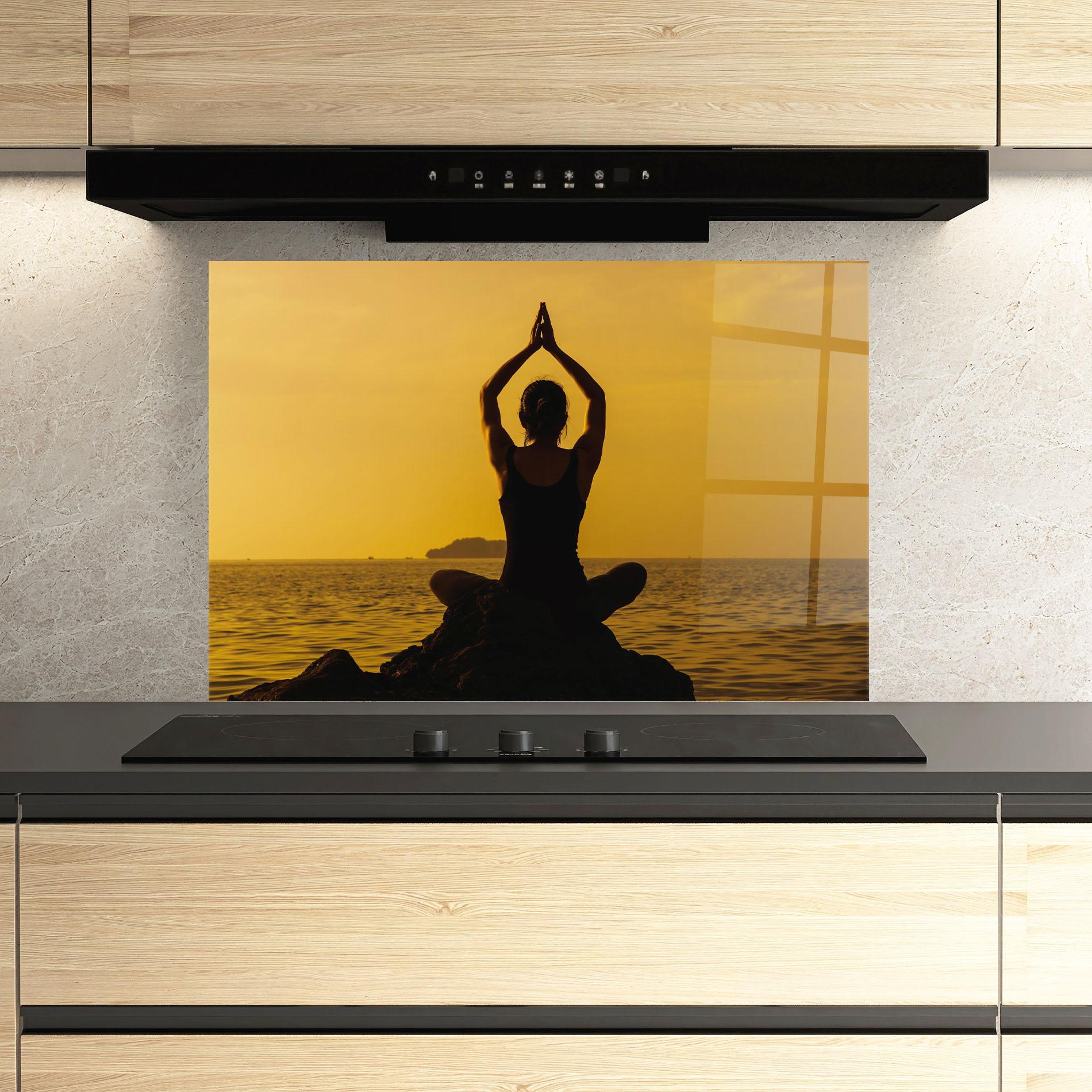 Panou Sticla Bucatarie Meditation On Sunset mockup 3