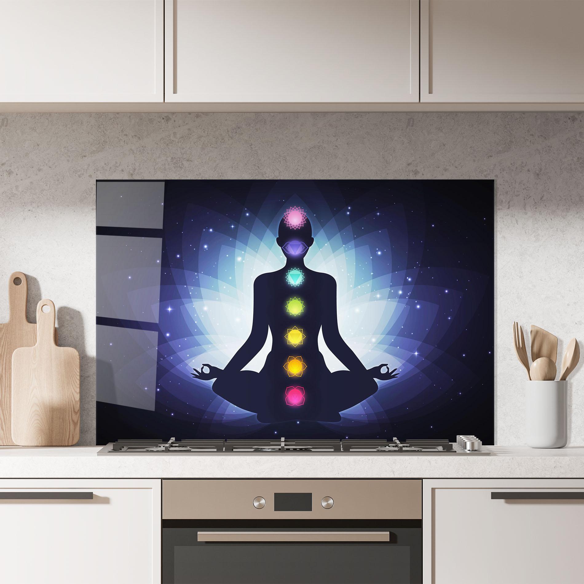 Panou Sticla Bucatarie Flower Meditation mockup 7