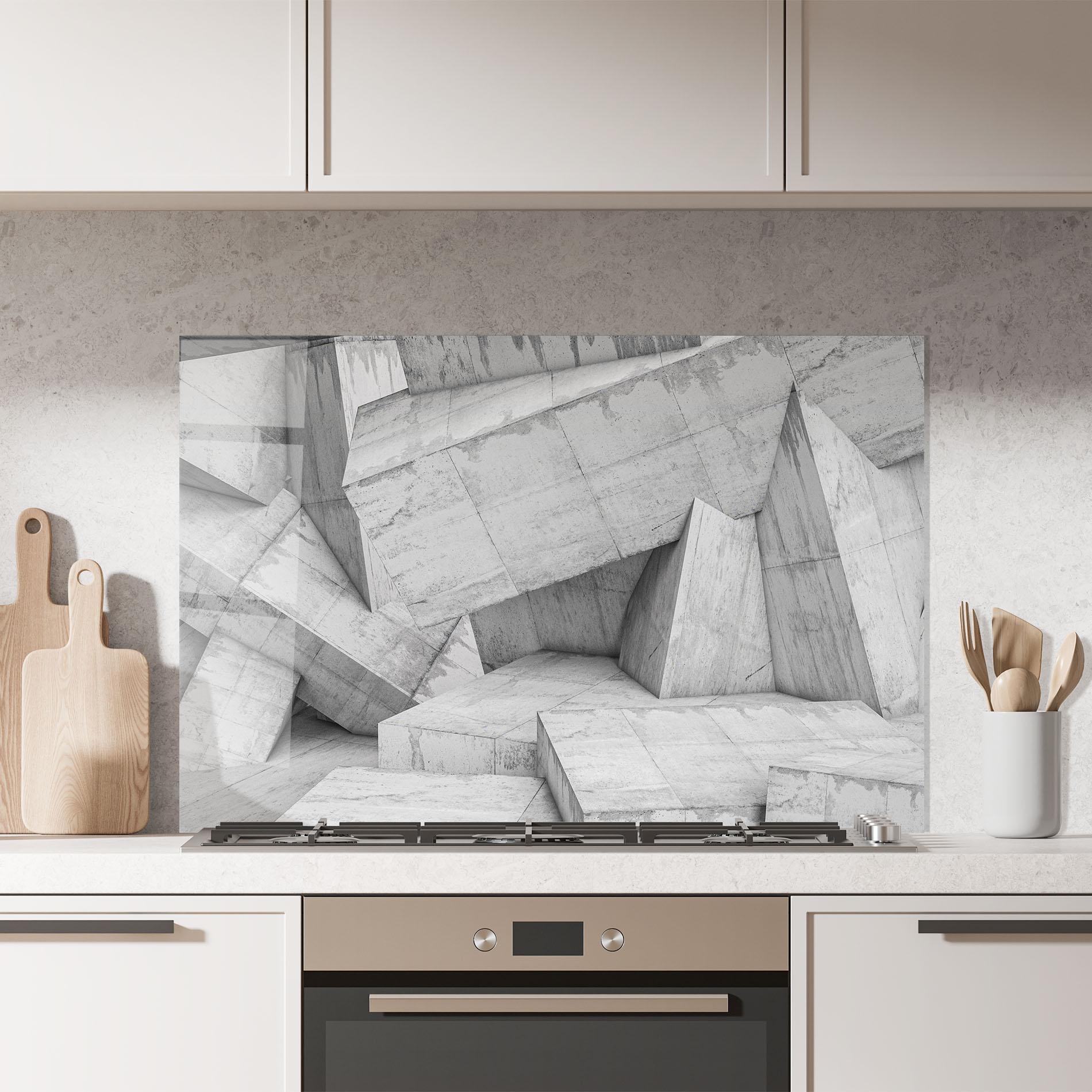 Panou Sticla Bucatarie Concrete Geometric mockup 7