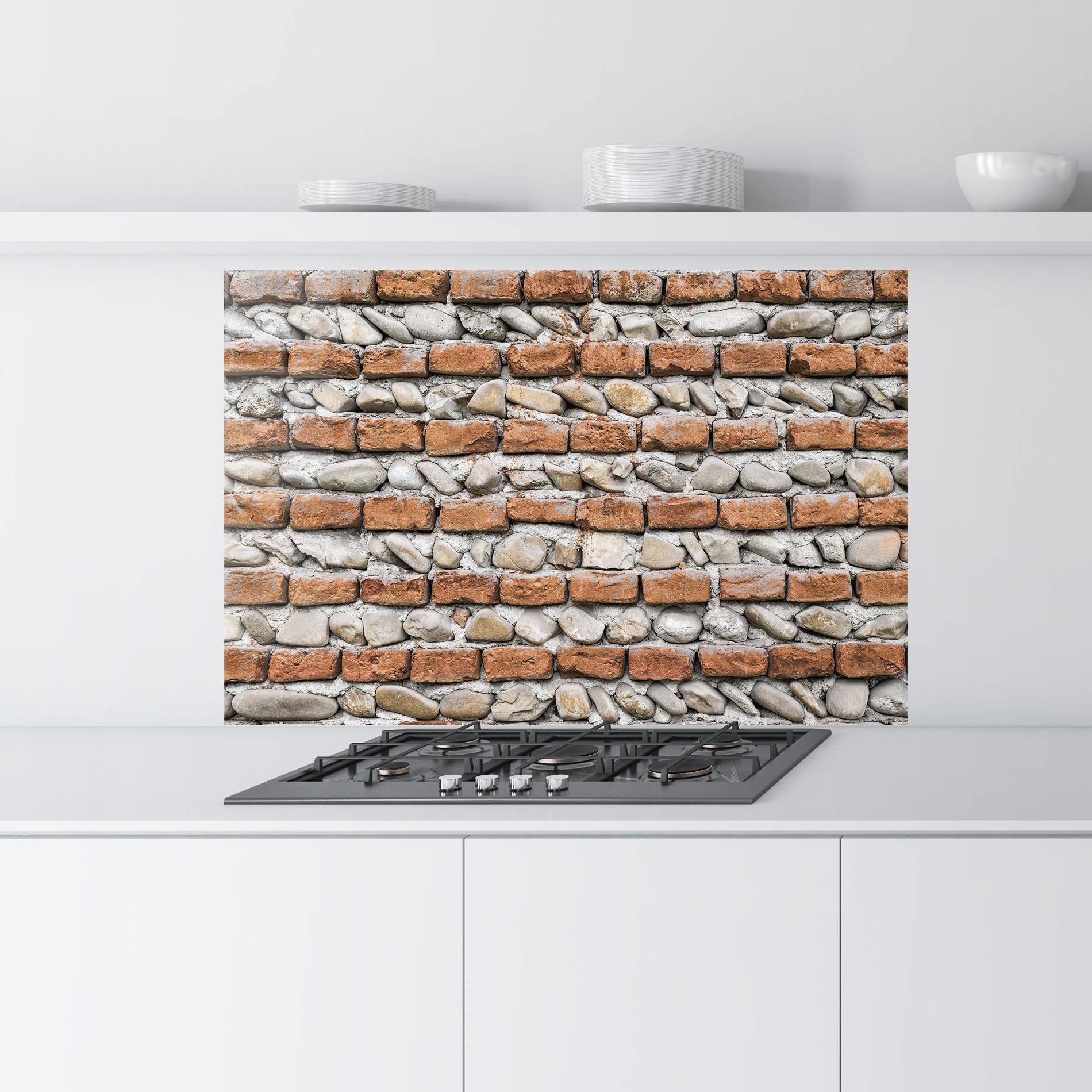 Panou Sticla Bucatarie Bricks With Stones mockup 9
