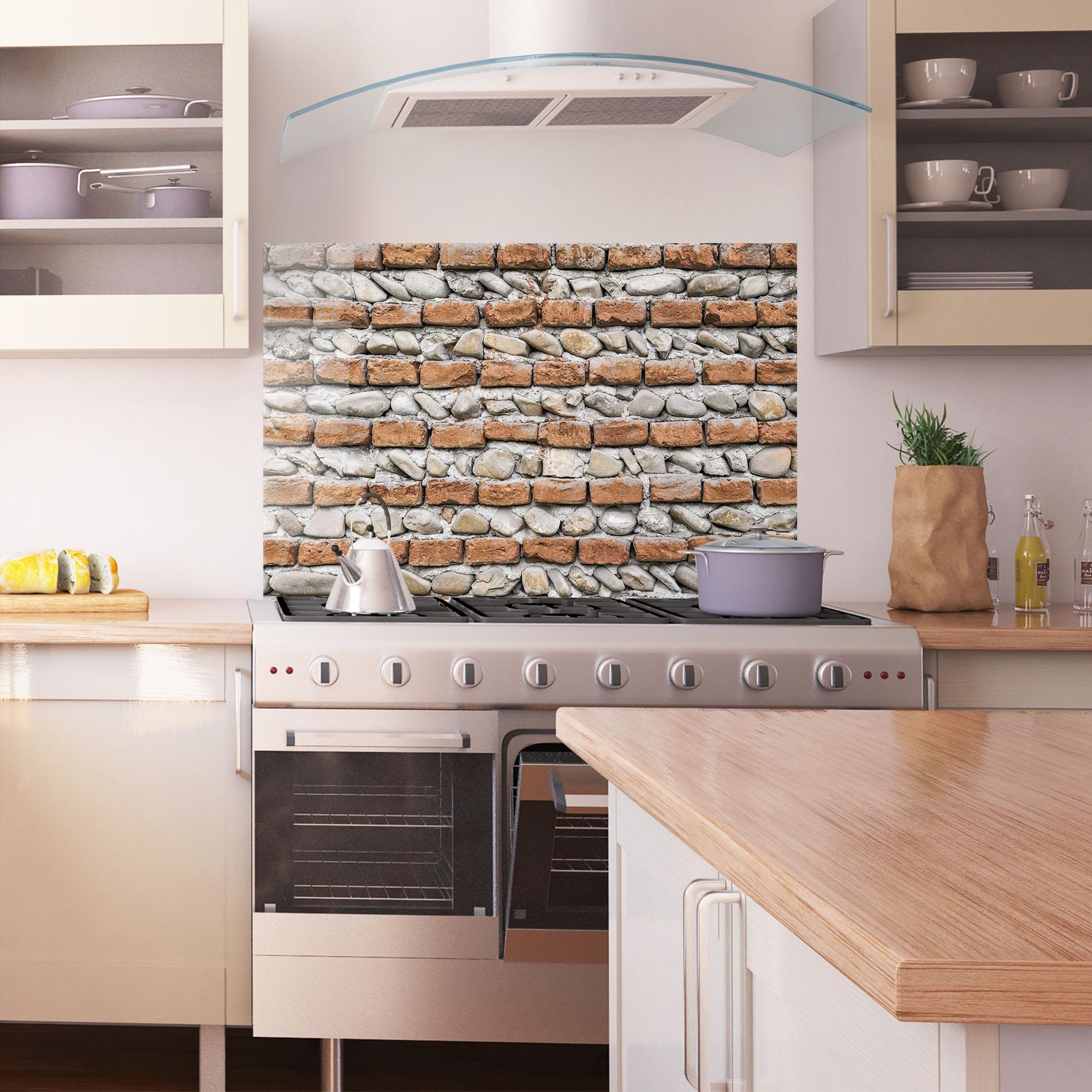 Panou Sticla Bucatarie Bricks With Stones mockup 1