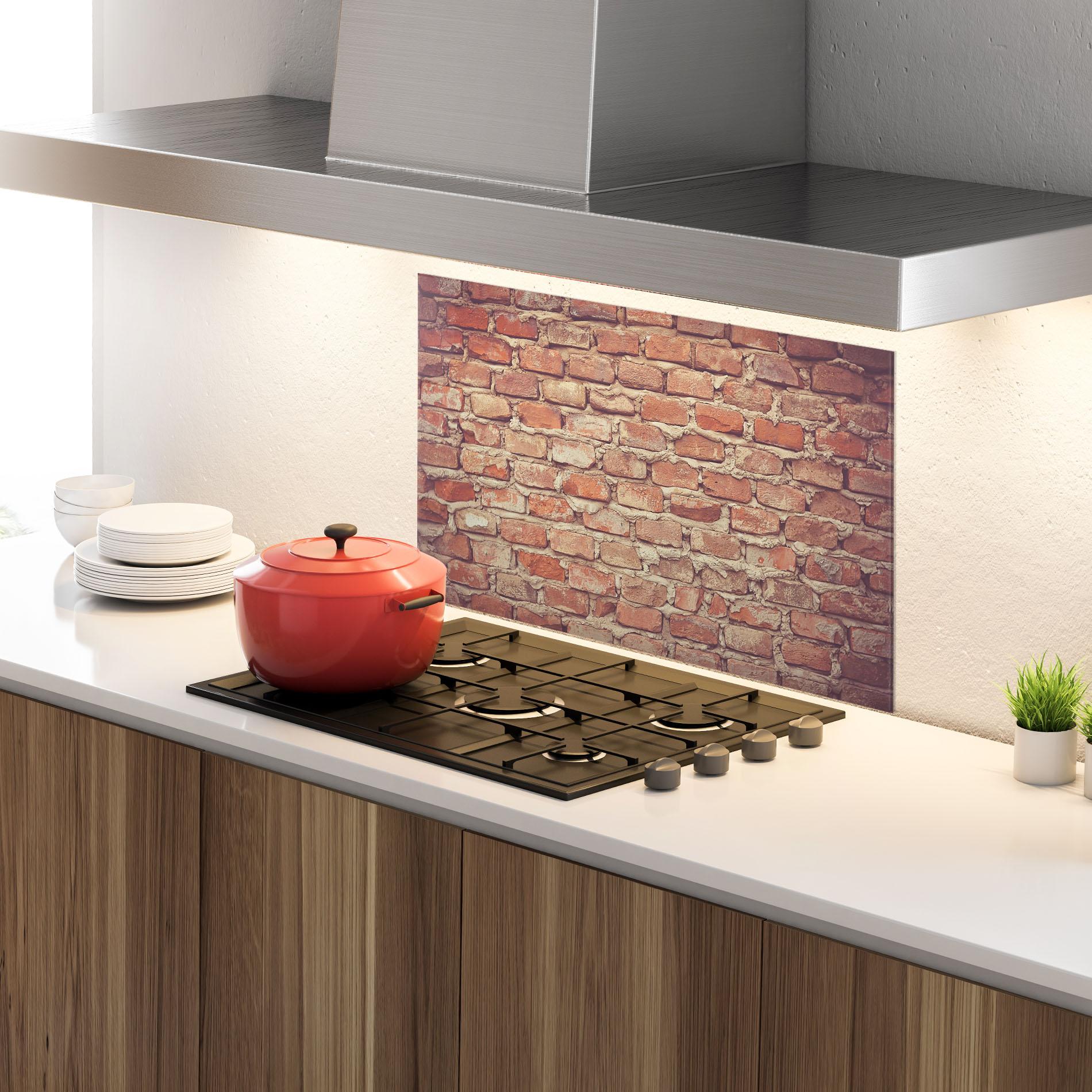 Panou Sticla Bucatarie Bricks With Cement mockup 4