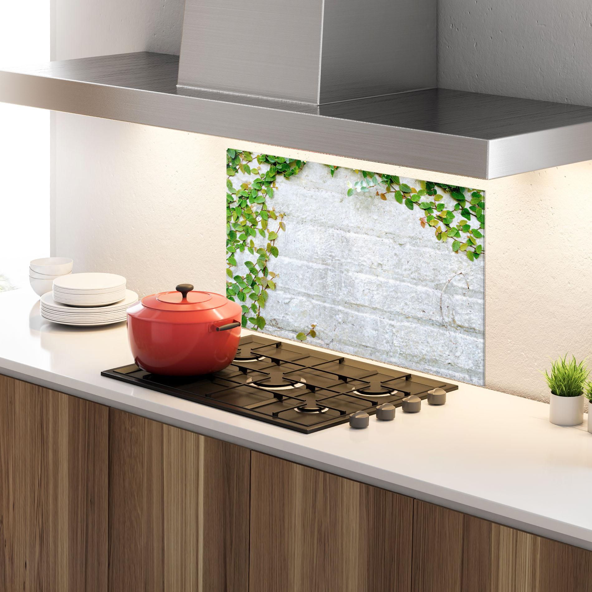 Panou Sticla Bucatarie Bricks With Leaves mockup 4