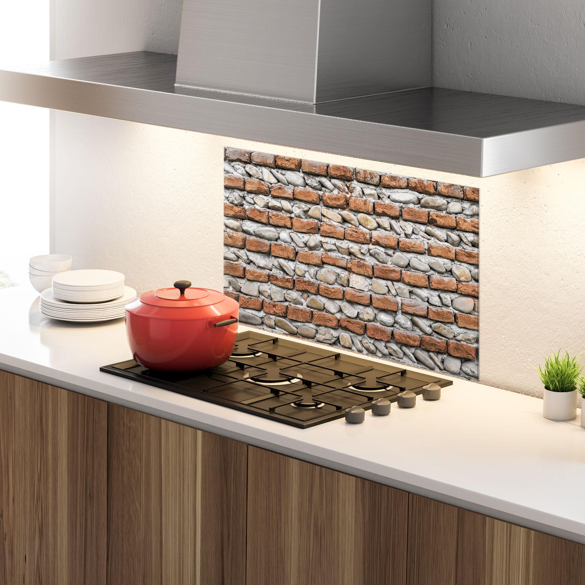 Panou Sticla Bucatarie Bricks With Stones mockup 4