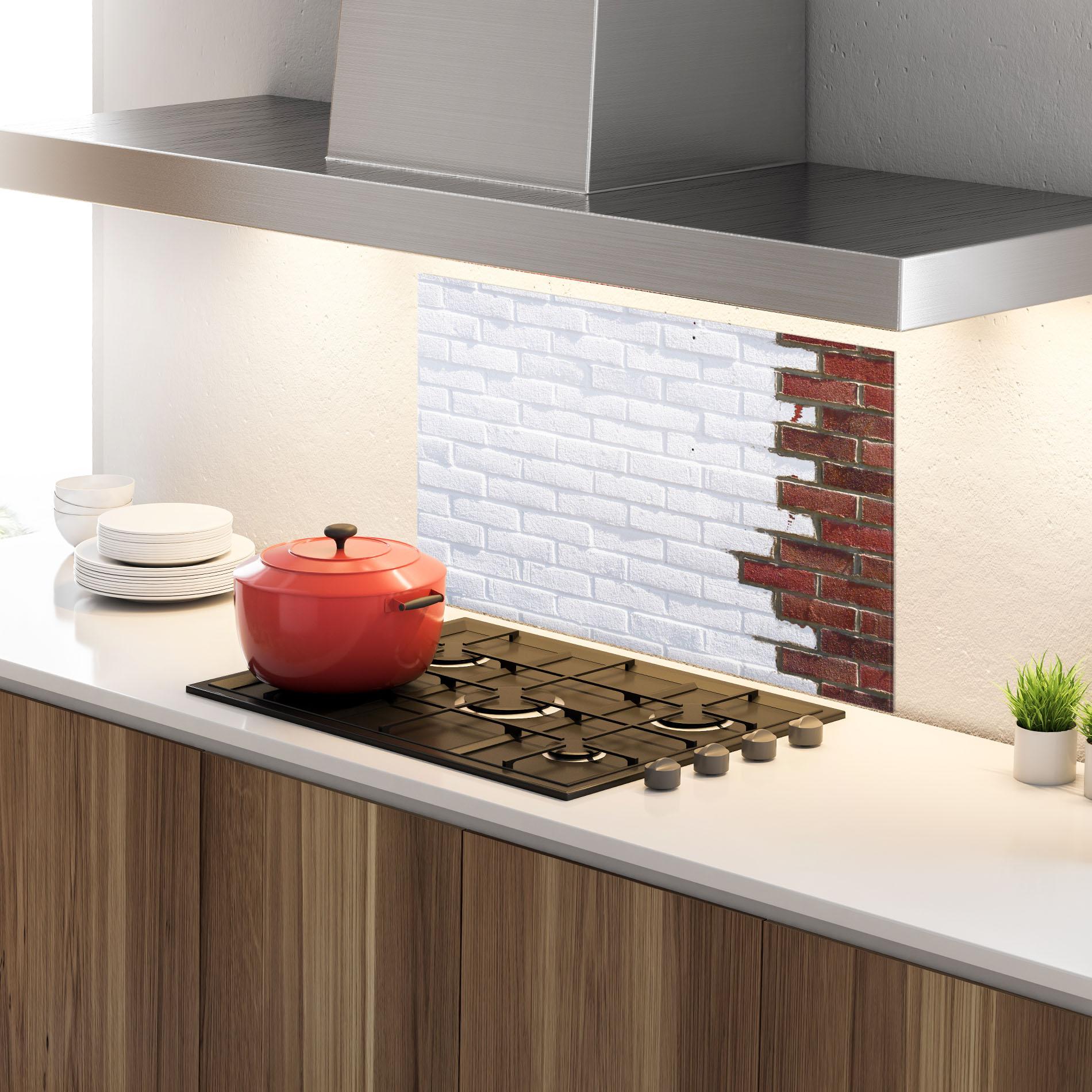 Panou Sticla Bucatarie Two Tone Bricks mockup 4