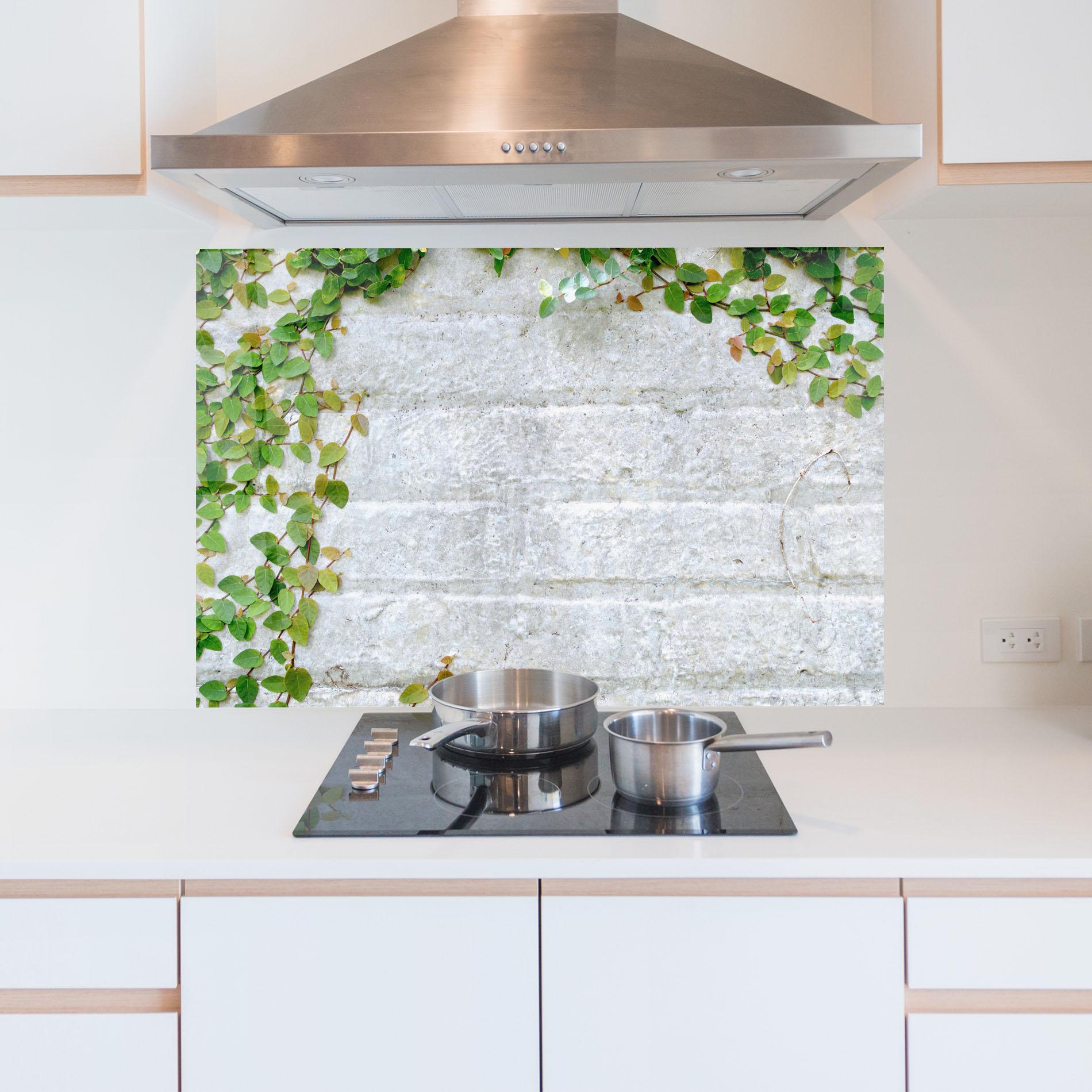 Panou Sticla Bucatarie Bricks With Leaves mockup 5