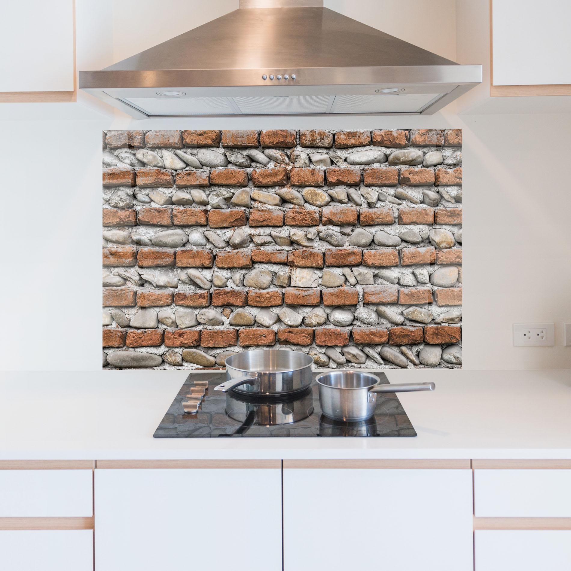 Panou Sticla Bucatarie Bricks With Stones mockup 5