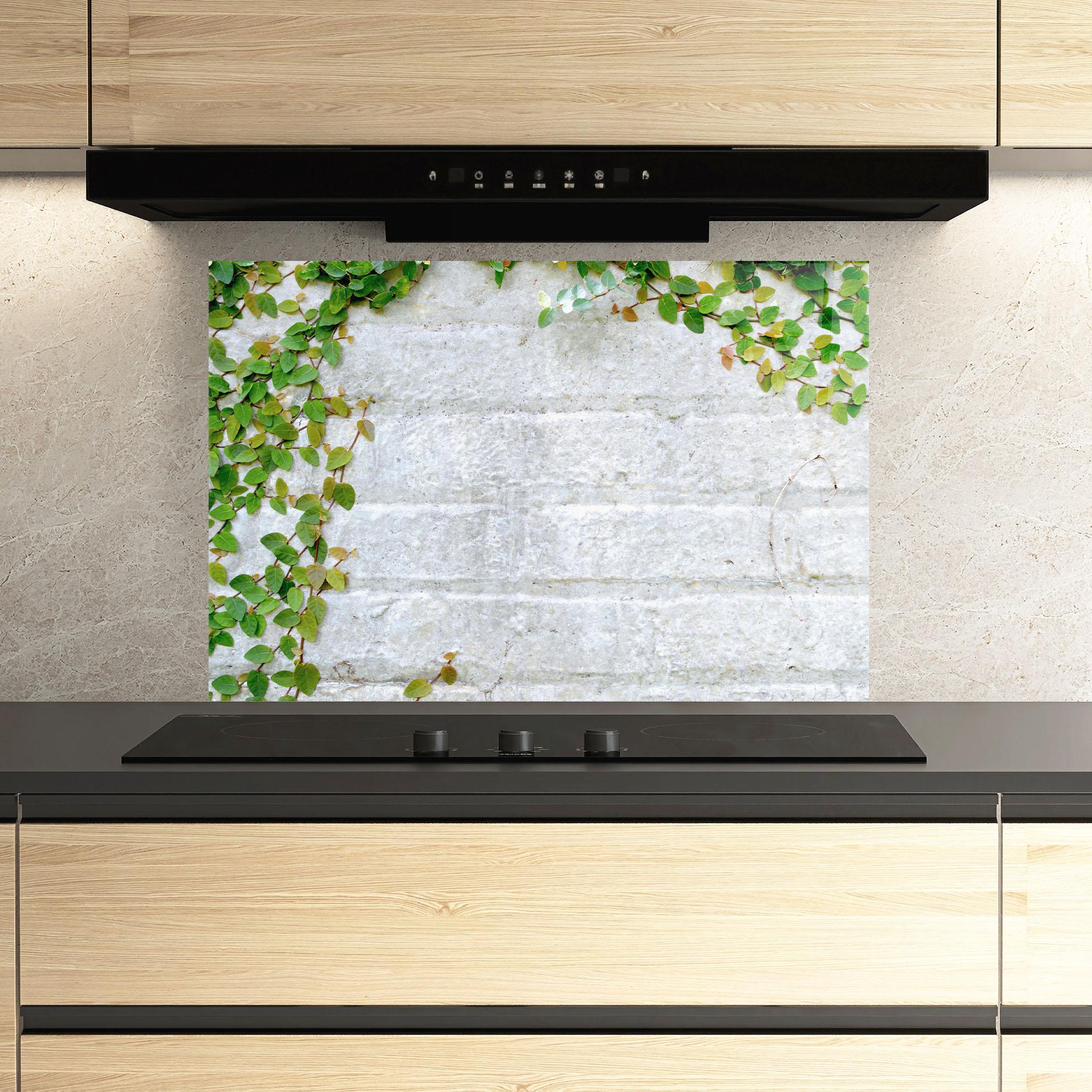 Panou Sticla Bucatarie Bricks With Leaves mockup 3