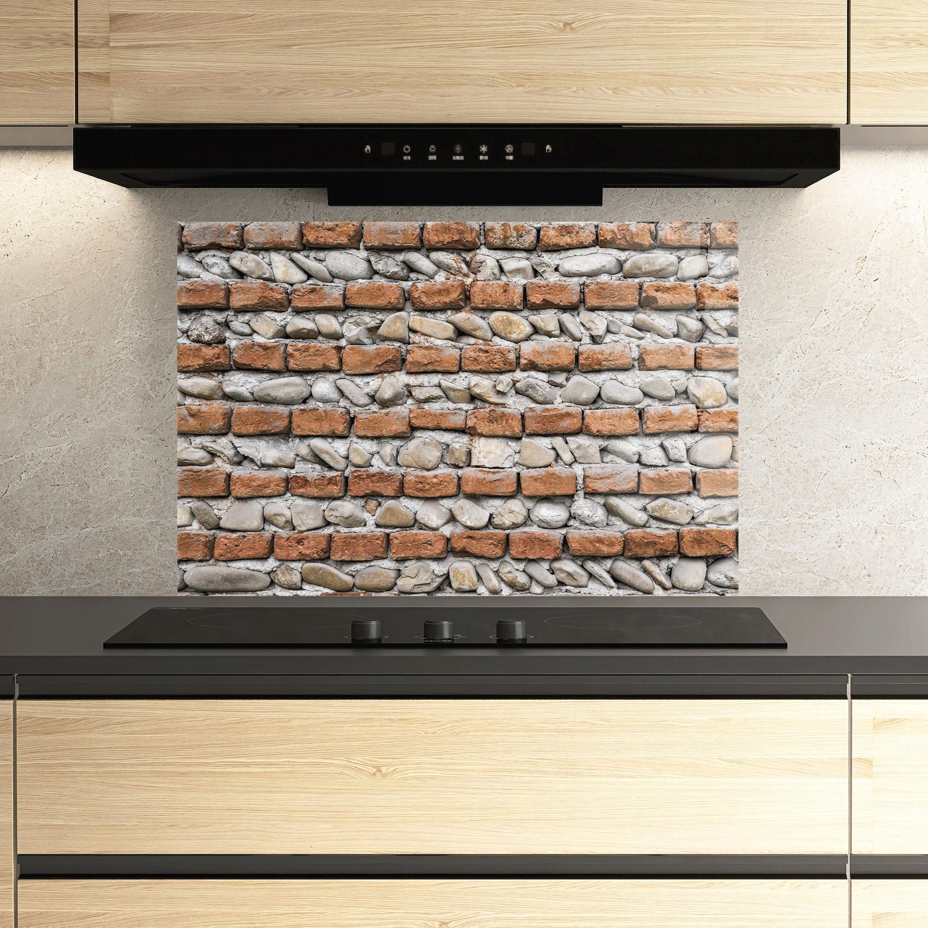 Panou Sticla Bucatarie Bricks With Stones mockup 3