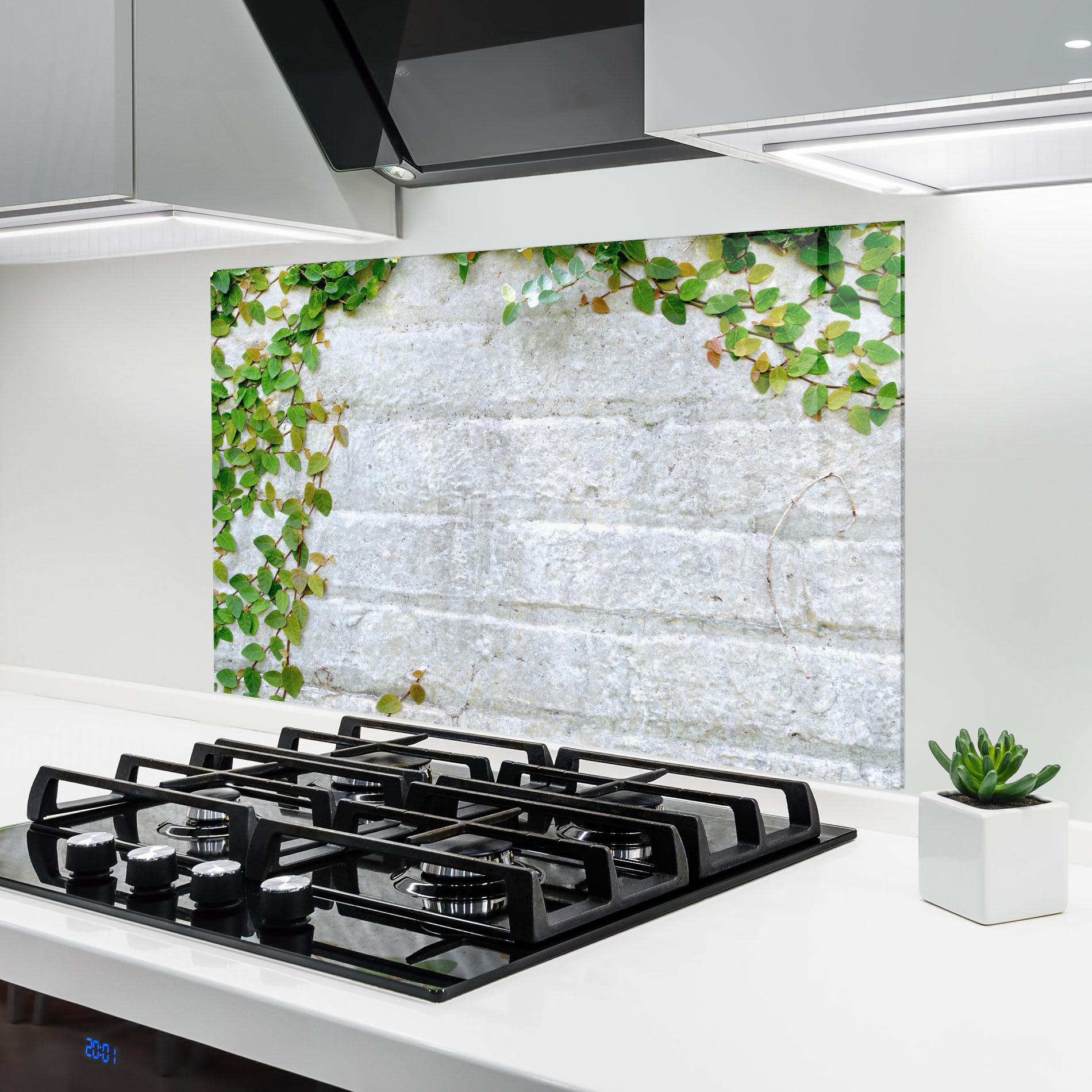 Panou Sticla Bucatarie Bricks With Leaves mockup 6