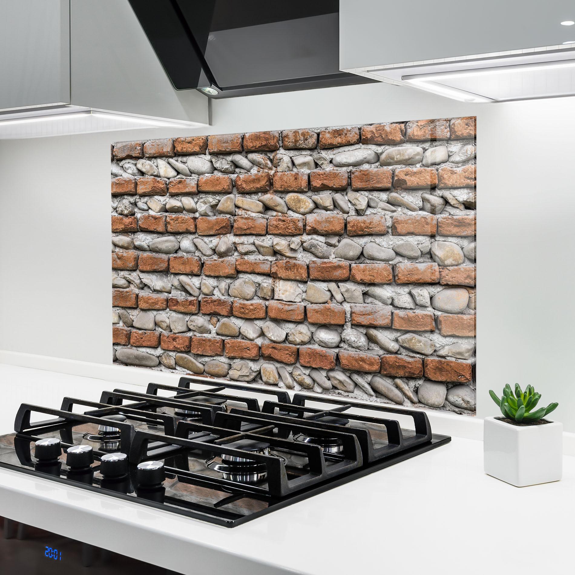 Panou Sticla Bucatarie Bricks With Stones mockup 6