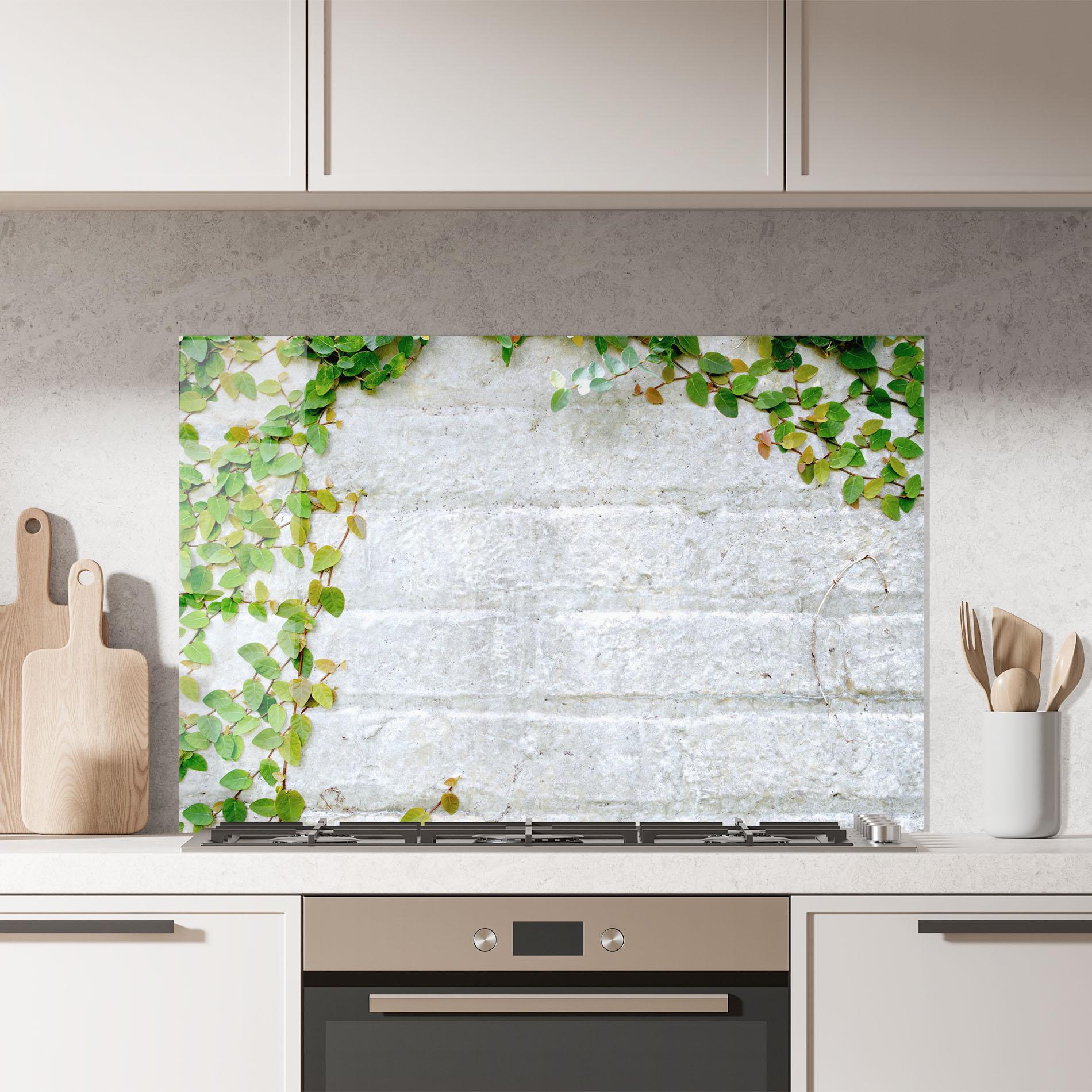 Panou Sticla Bucatarie Bricks With Leaves mockup 7