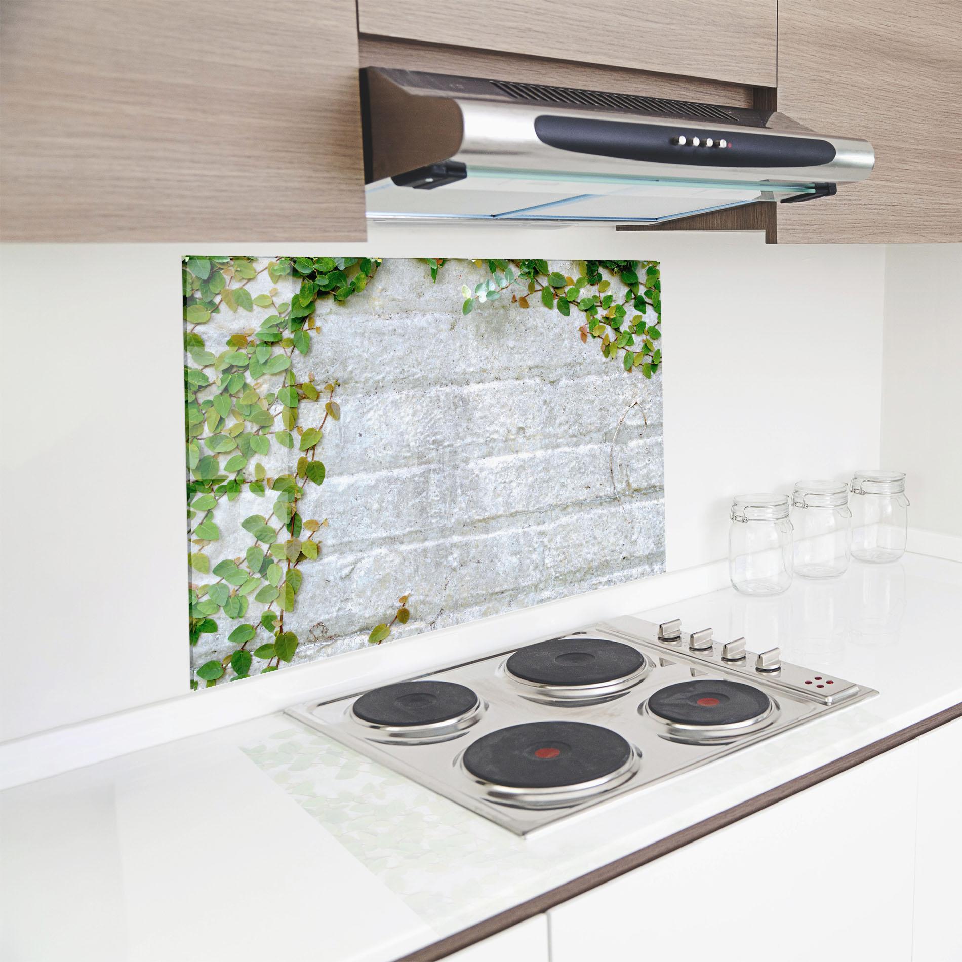 Panou Sticla Bucatarie Bricks With Leaves mockup 8