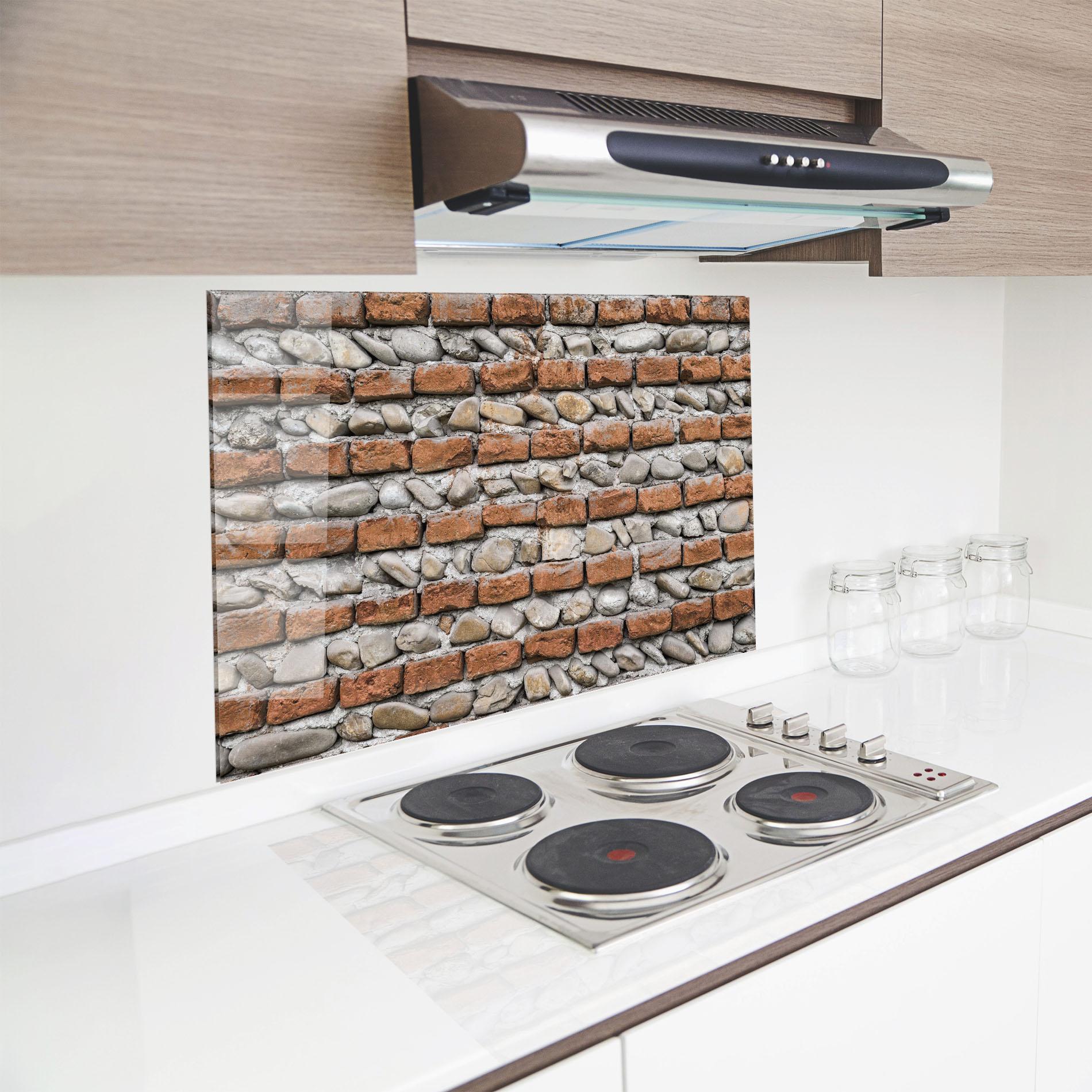 Panou Sticla Bucatarie Bricks With Stones mockup 8