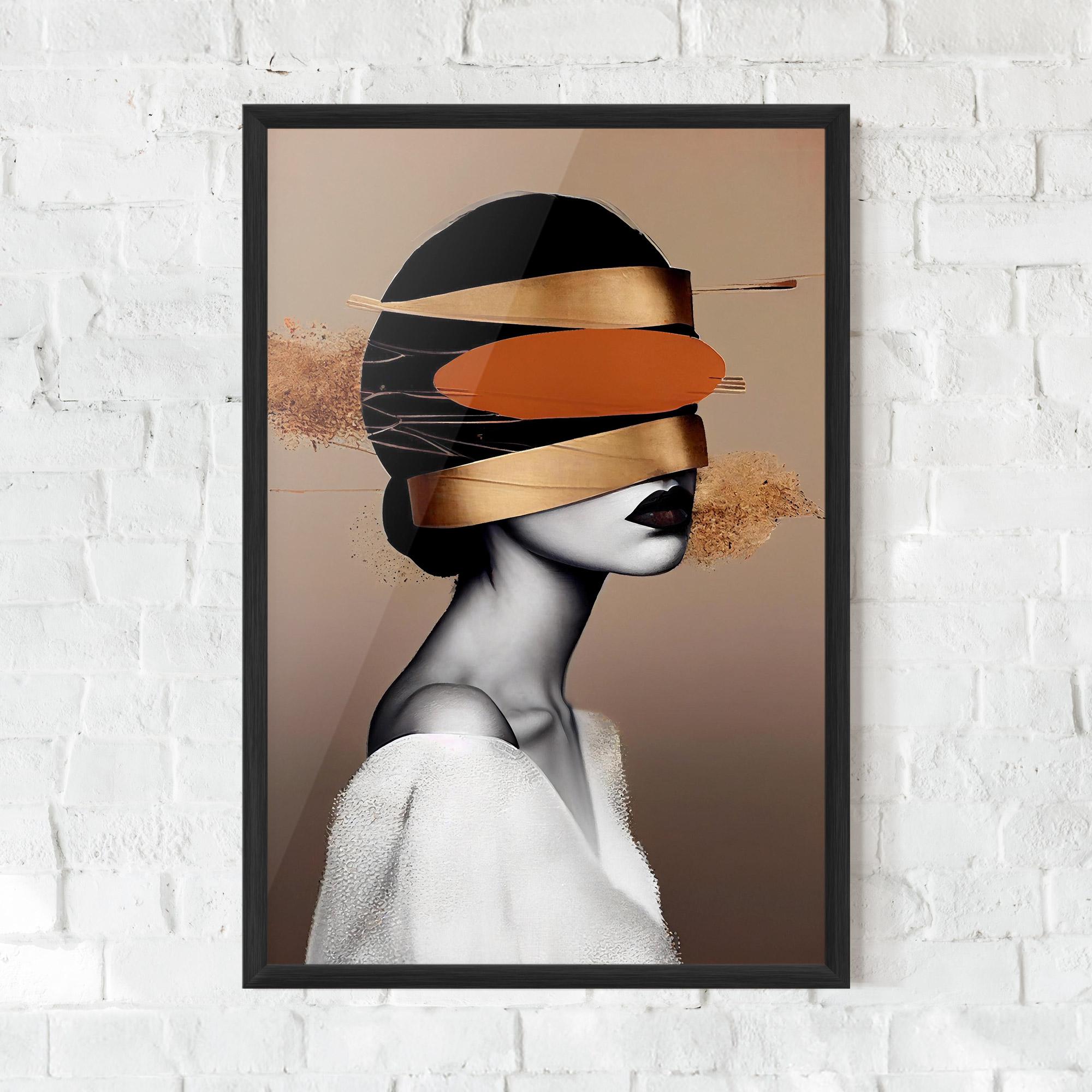 Poster Înrămat Woman With Gold Lines mockup 0