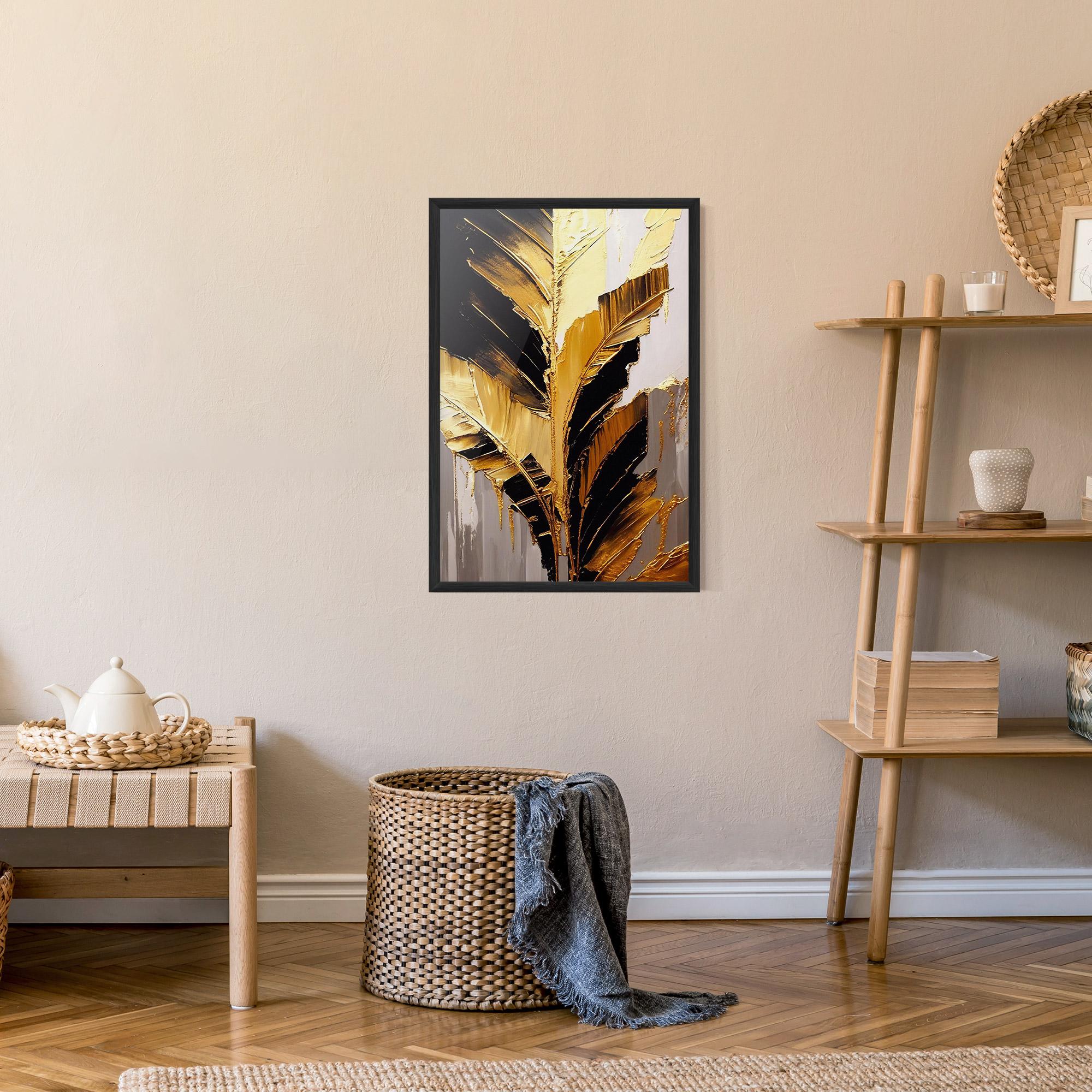 Poster Înrămat Balck With Gold Leafs mockup 9