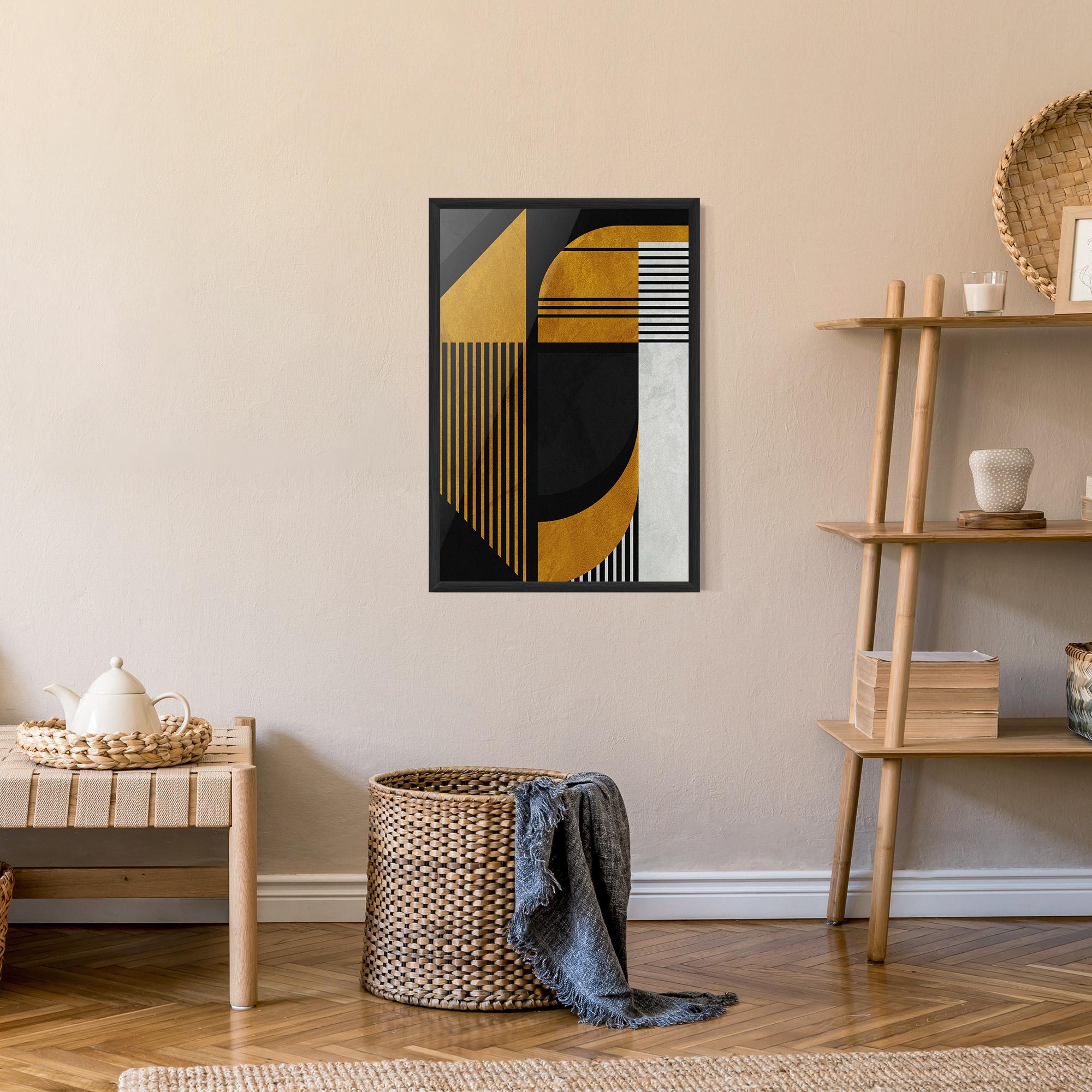 Poster Înrămat Black Lines On Gold mockup 9