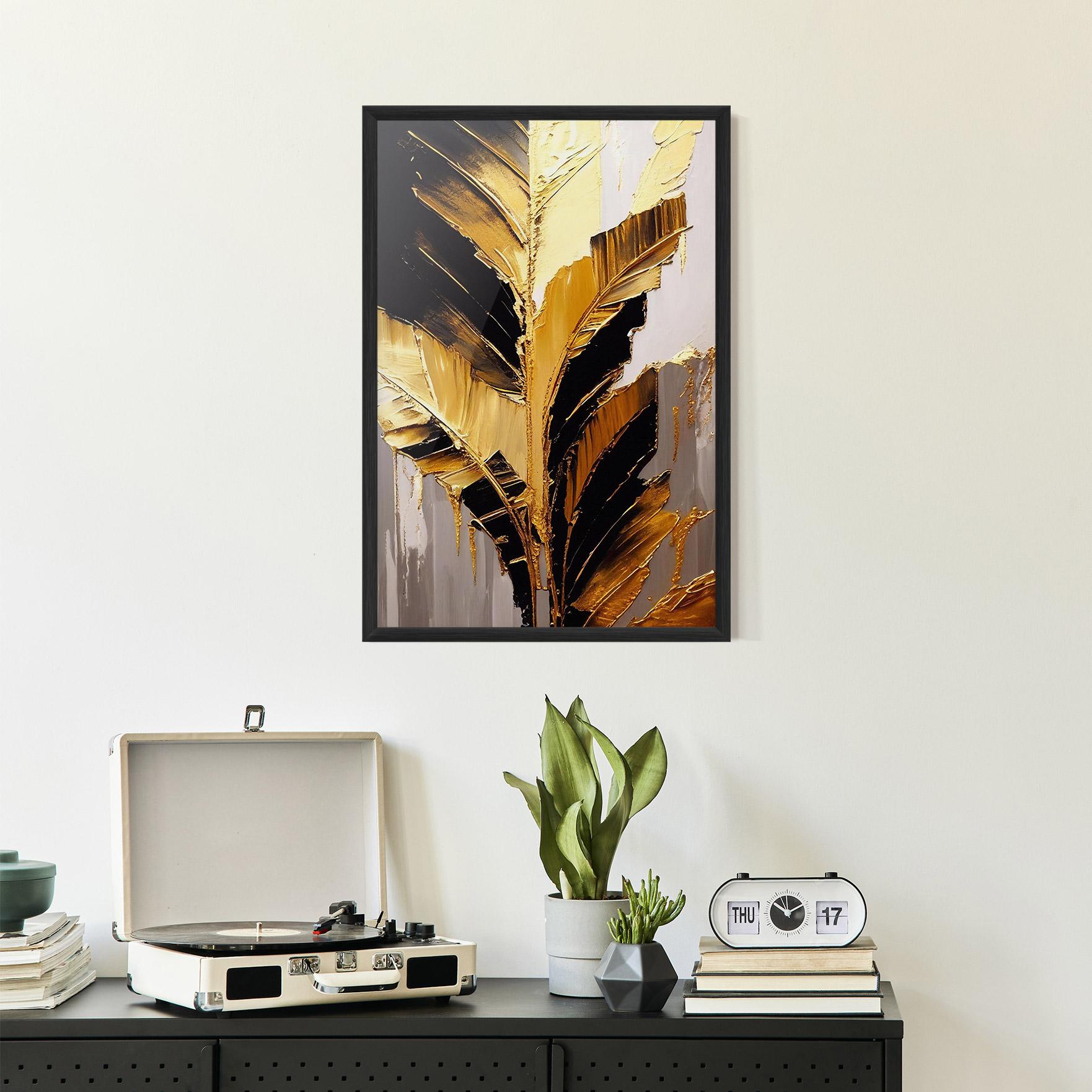 Poster Înrămat Balck With Gold Leafs mockup 2