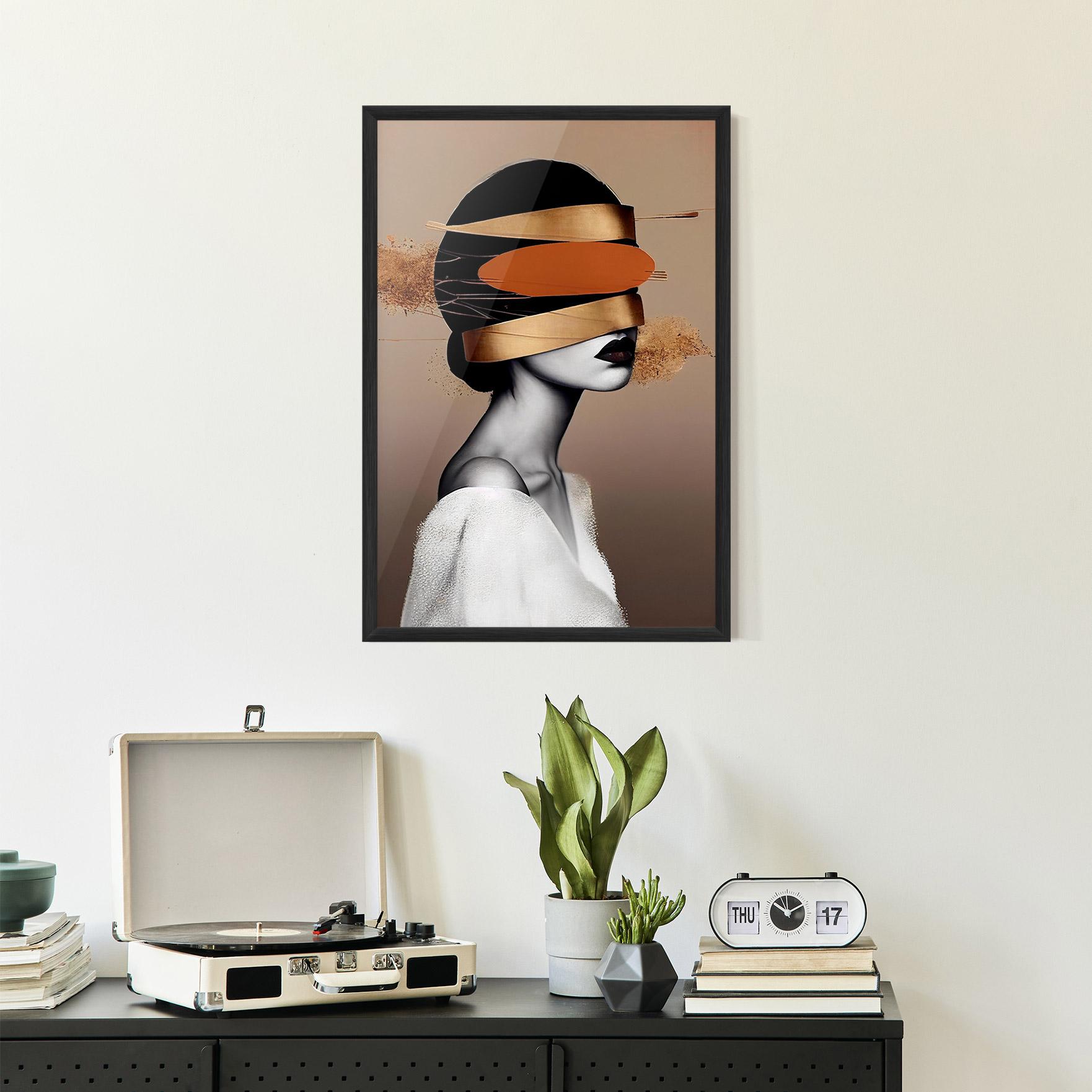 Poster Înrămat Woman With Gold Lines mockup 2