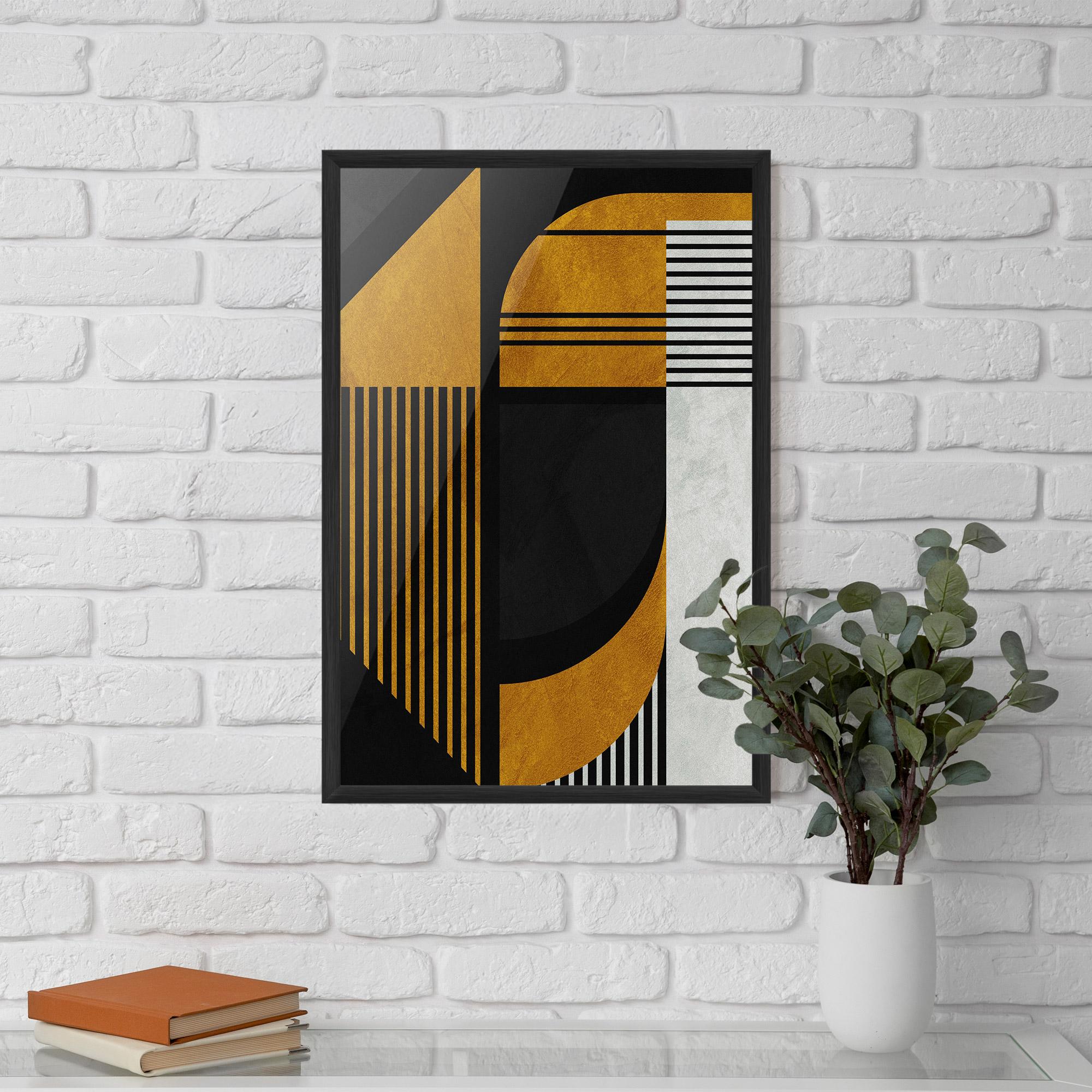 Poster Înrămat Black Lines On Gold mockup 5