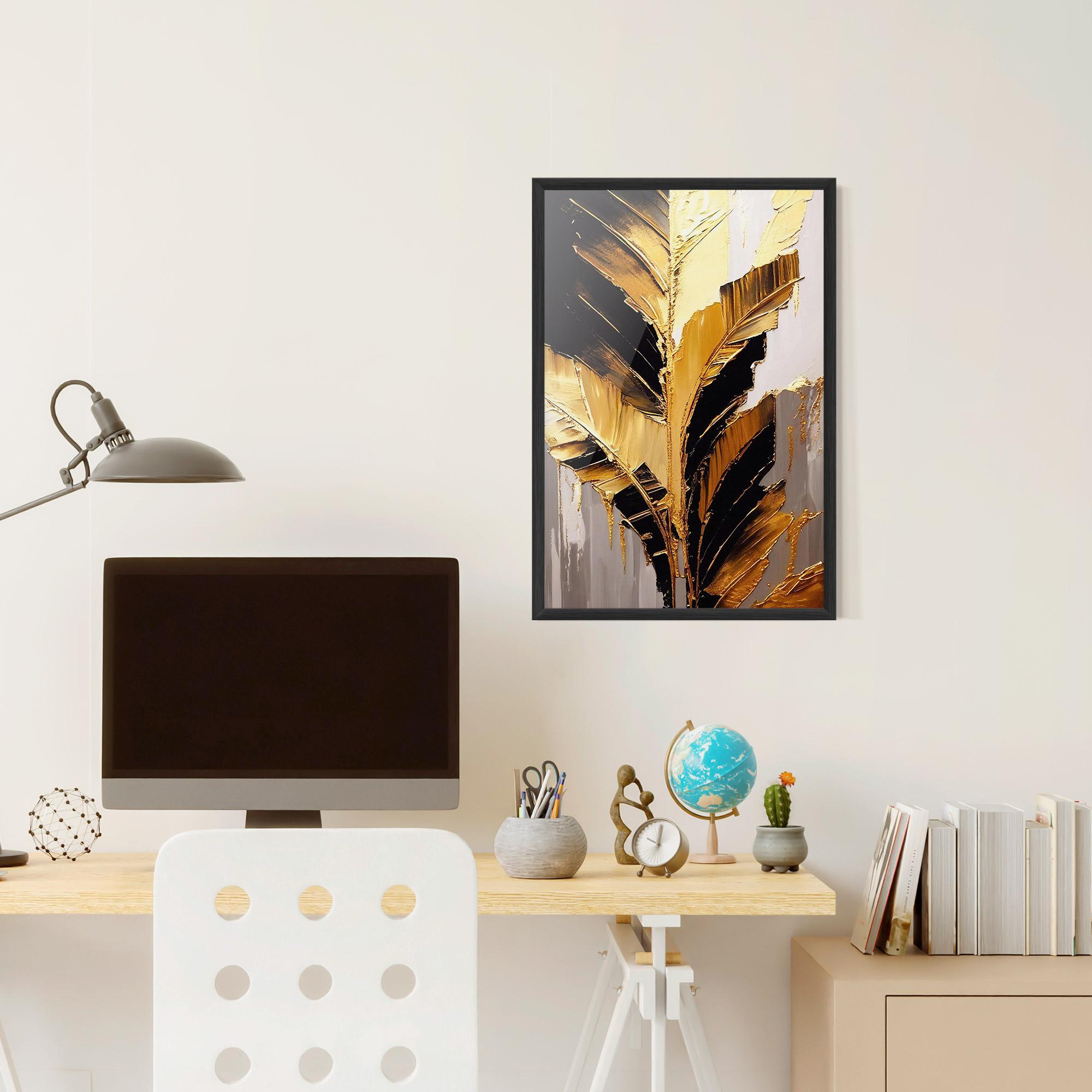 Poster Înrămat Balck With Gold Leafs mockup 6
