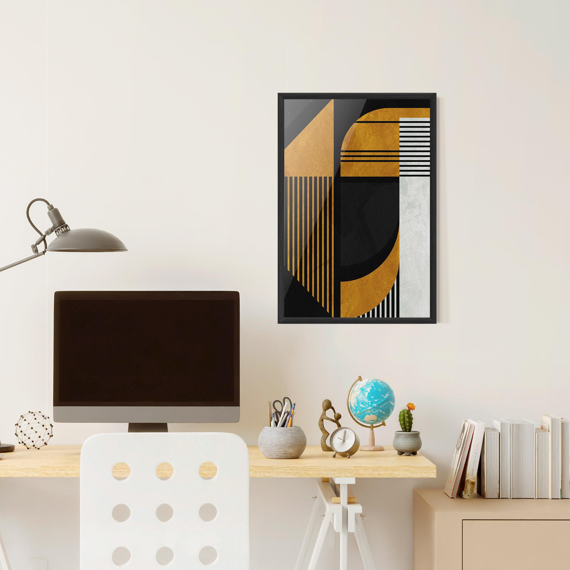 Poster Înrămat Black Lines On Gold mockup 6