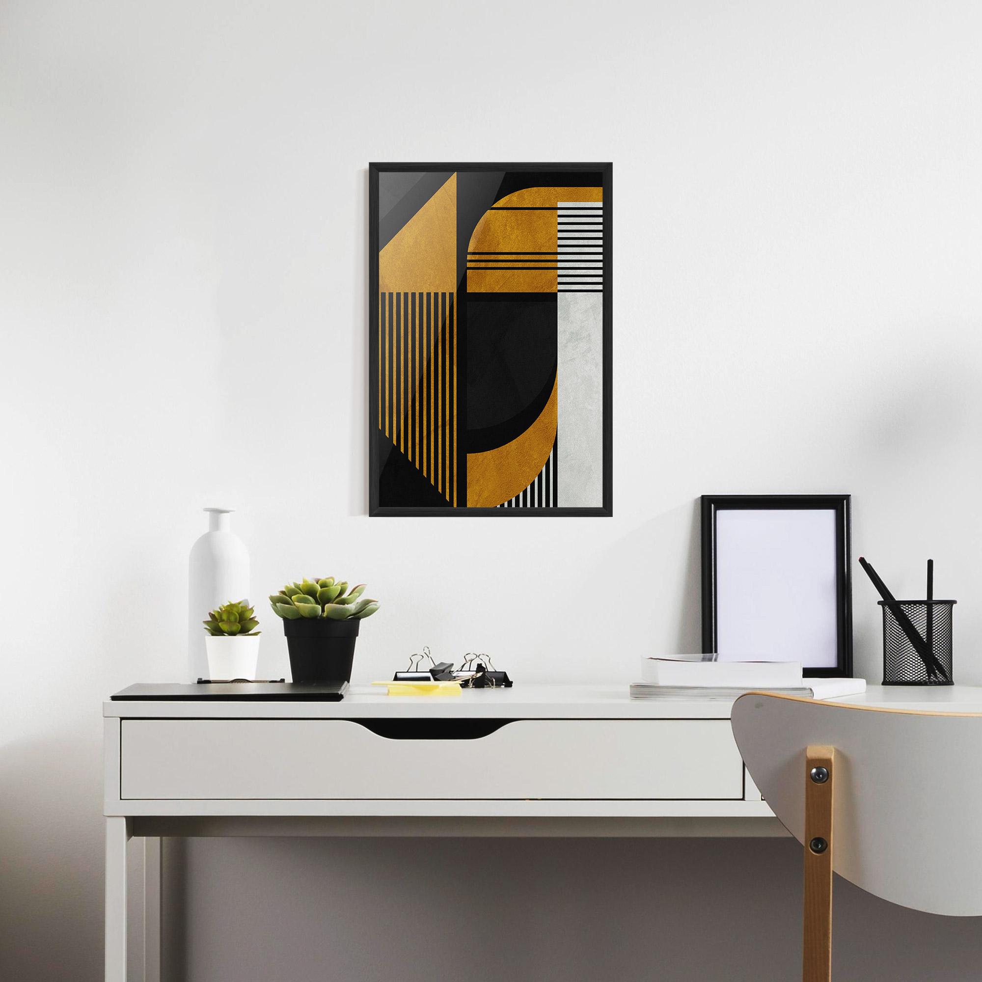 Poster Înrămat Black Lines On Gold mockup 7