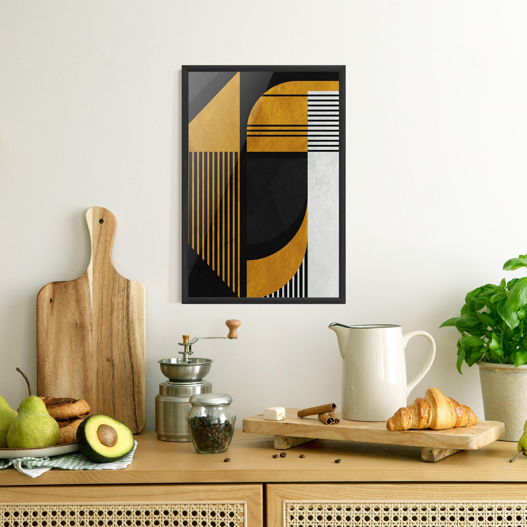 Poster Înrămat Black Lines On Gold mockup 8