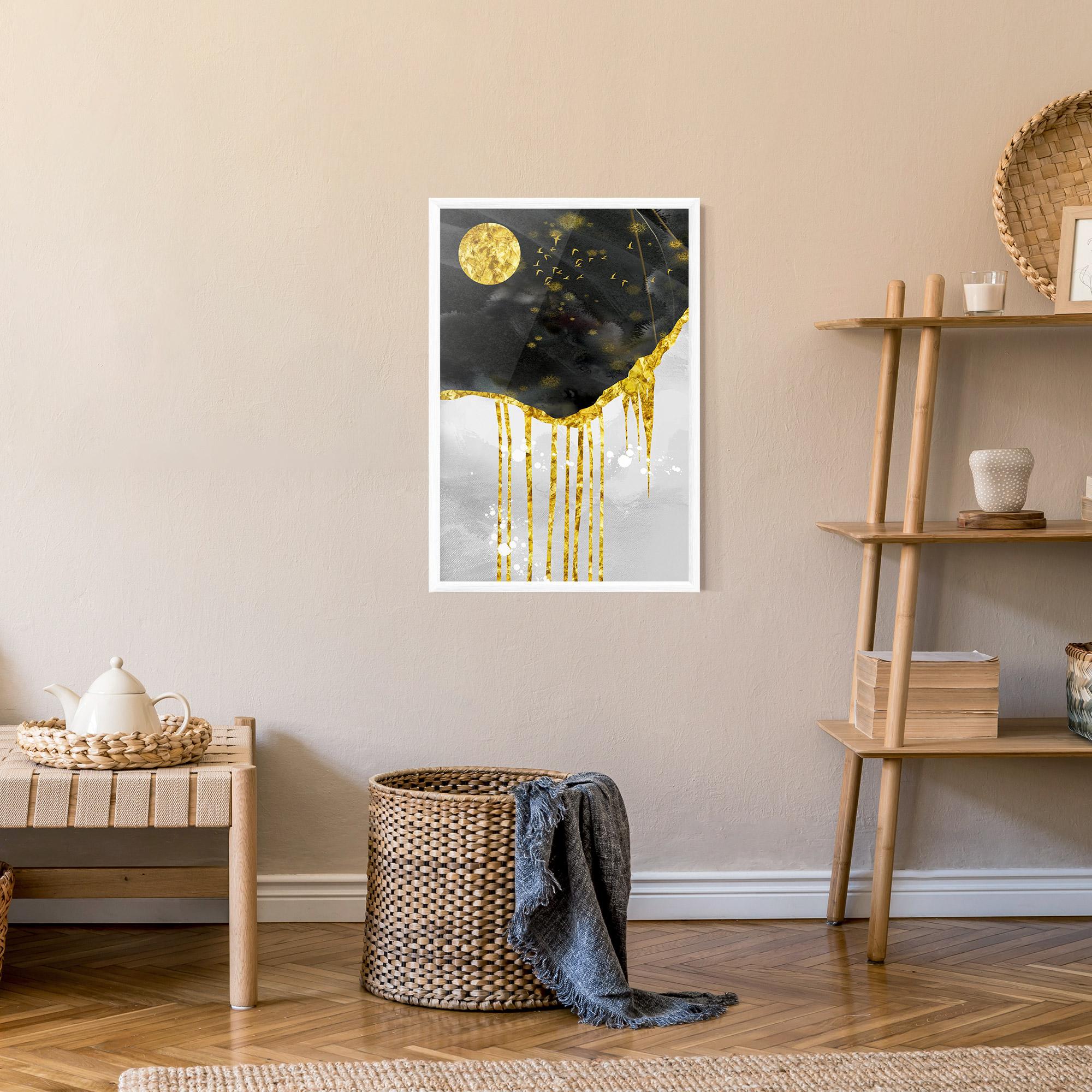 Poster Înrămat Gold Moon And Birds mockup 9