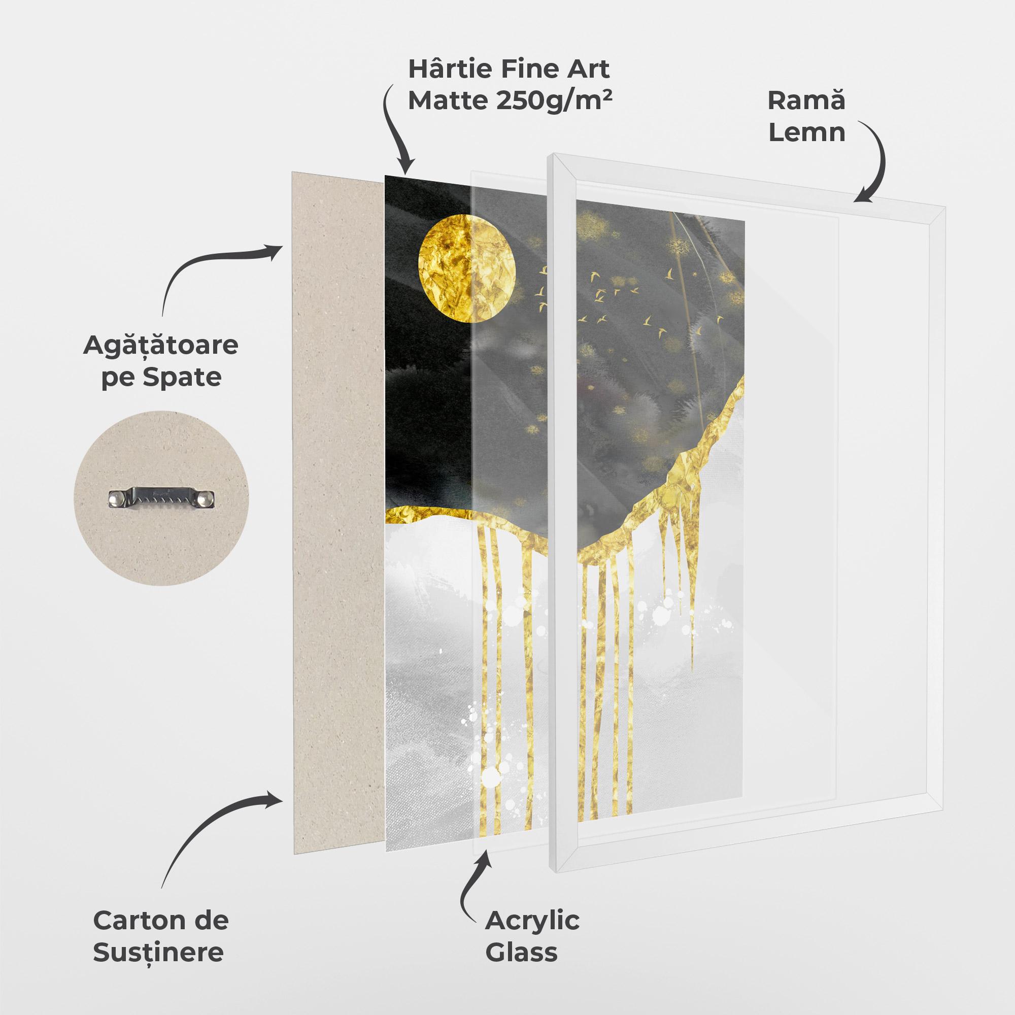 Poster Înrămat Gold Moon And Birds mockup 1