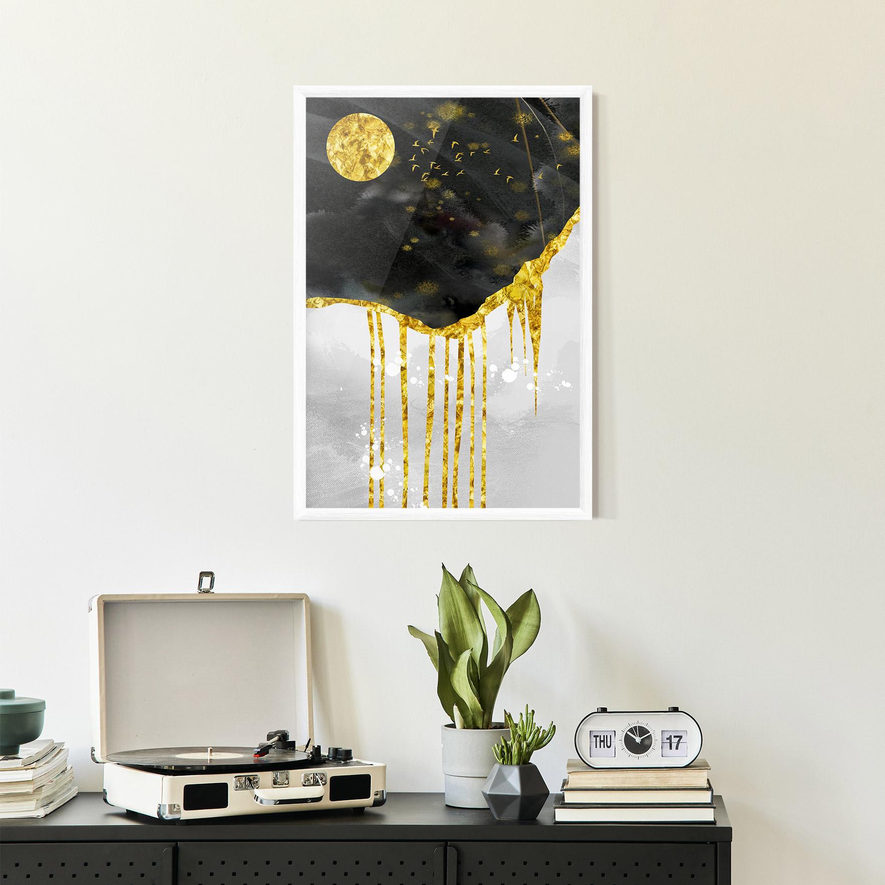 Poster Înrămat Gold Moon And Birds mockup 2