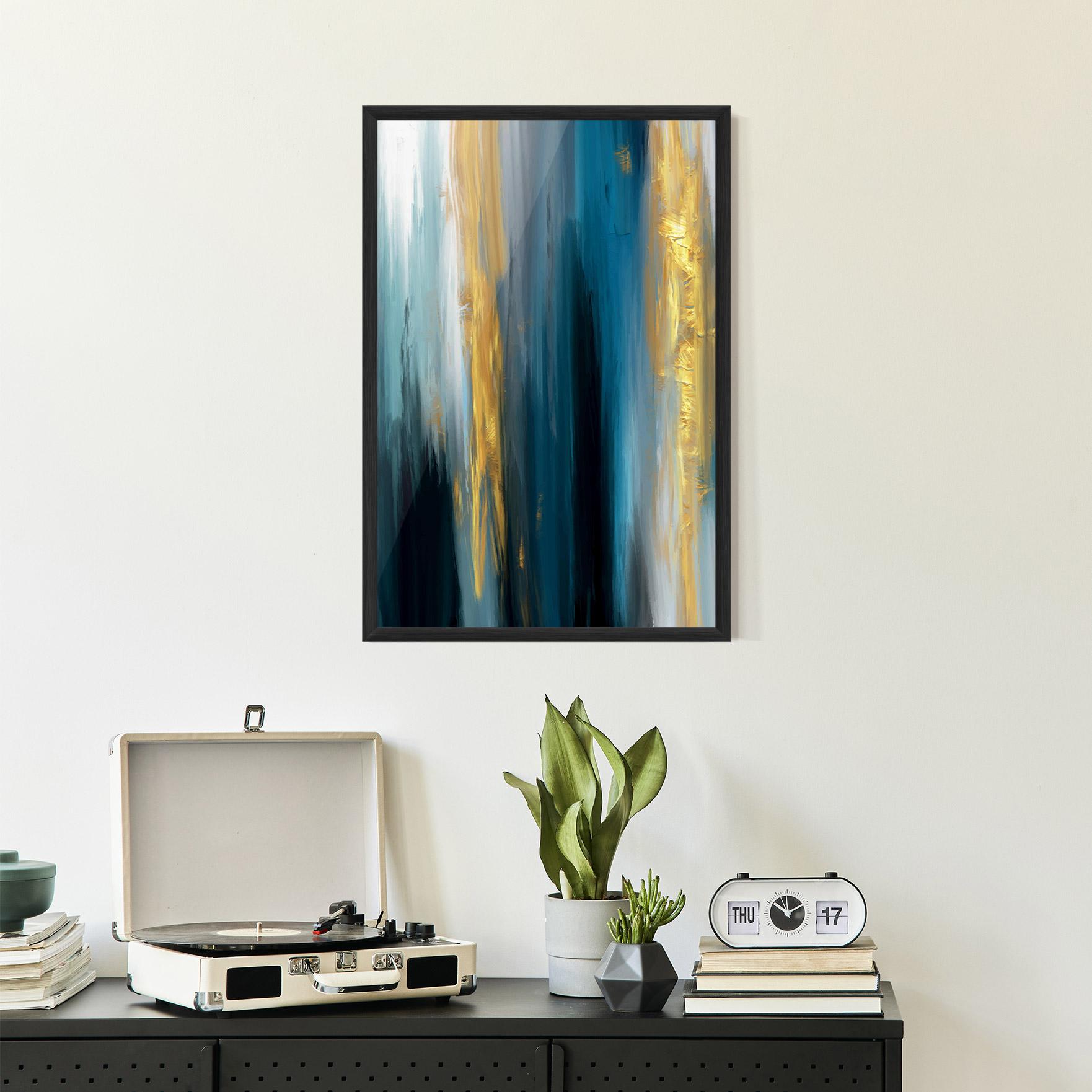 Poster Înrămat Golden Black Blue Art mockup 2