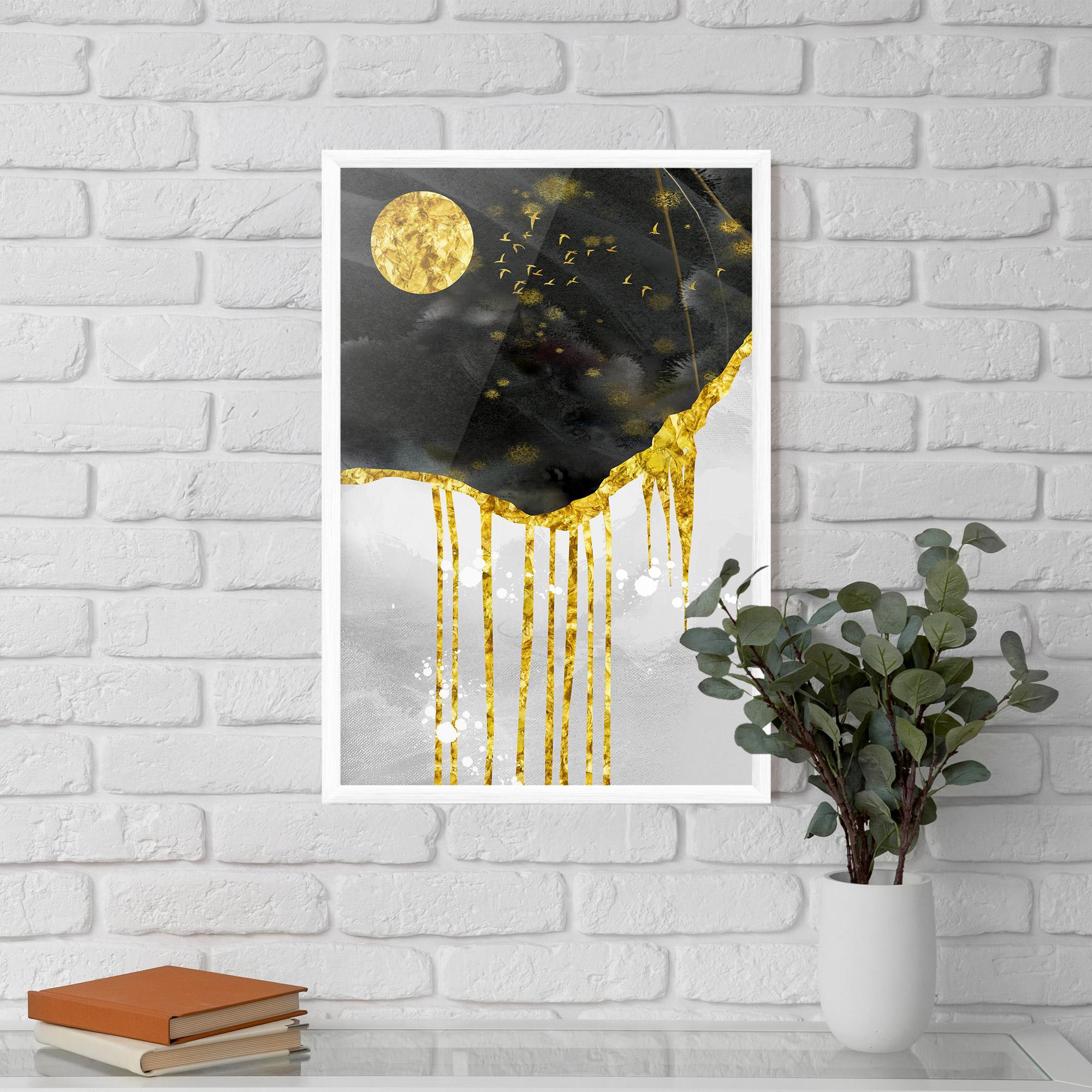 Poster Înrămat Gold Moon And Birds mockup 5