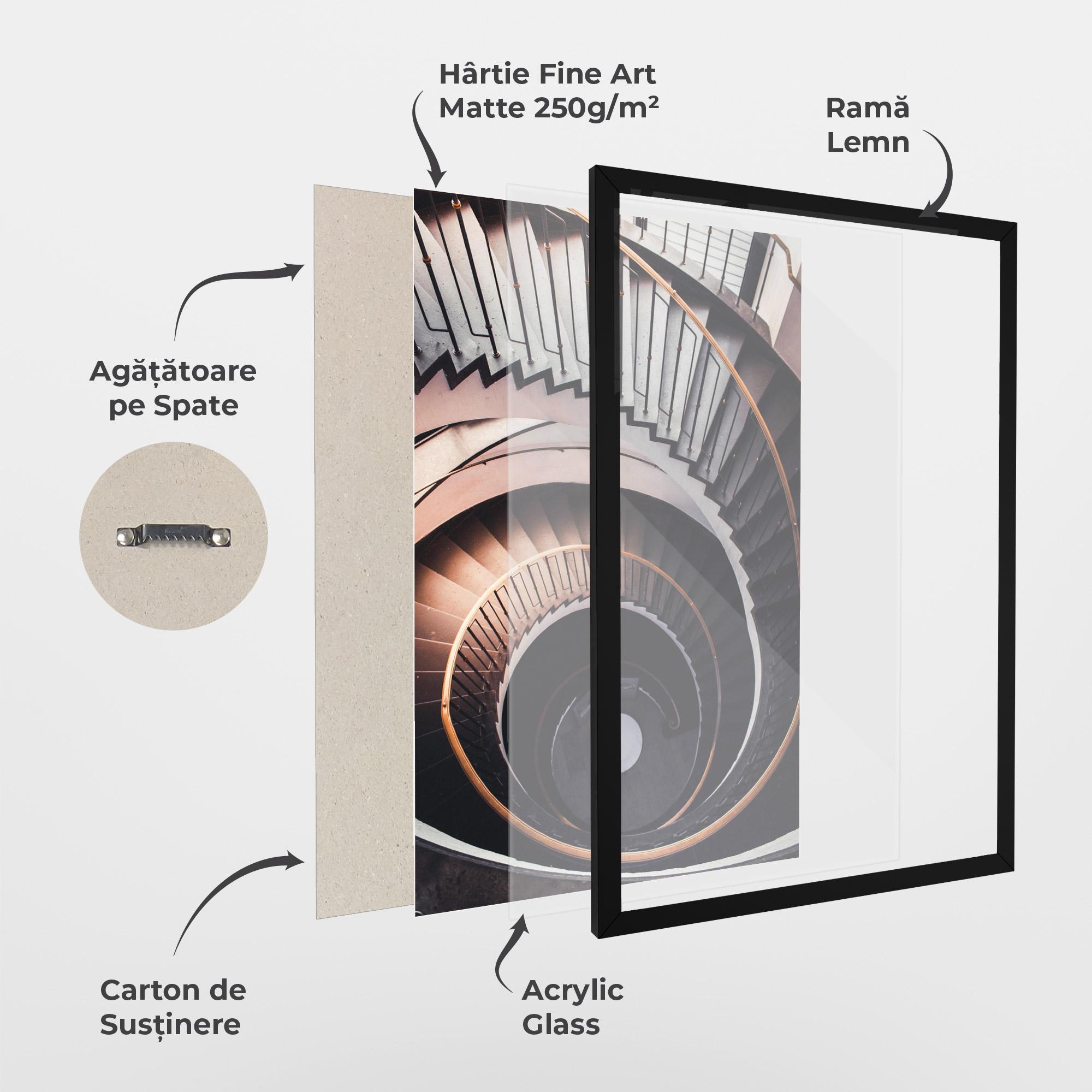 Poster Înrămat Grey Stairs Spiral mockup 1