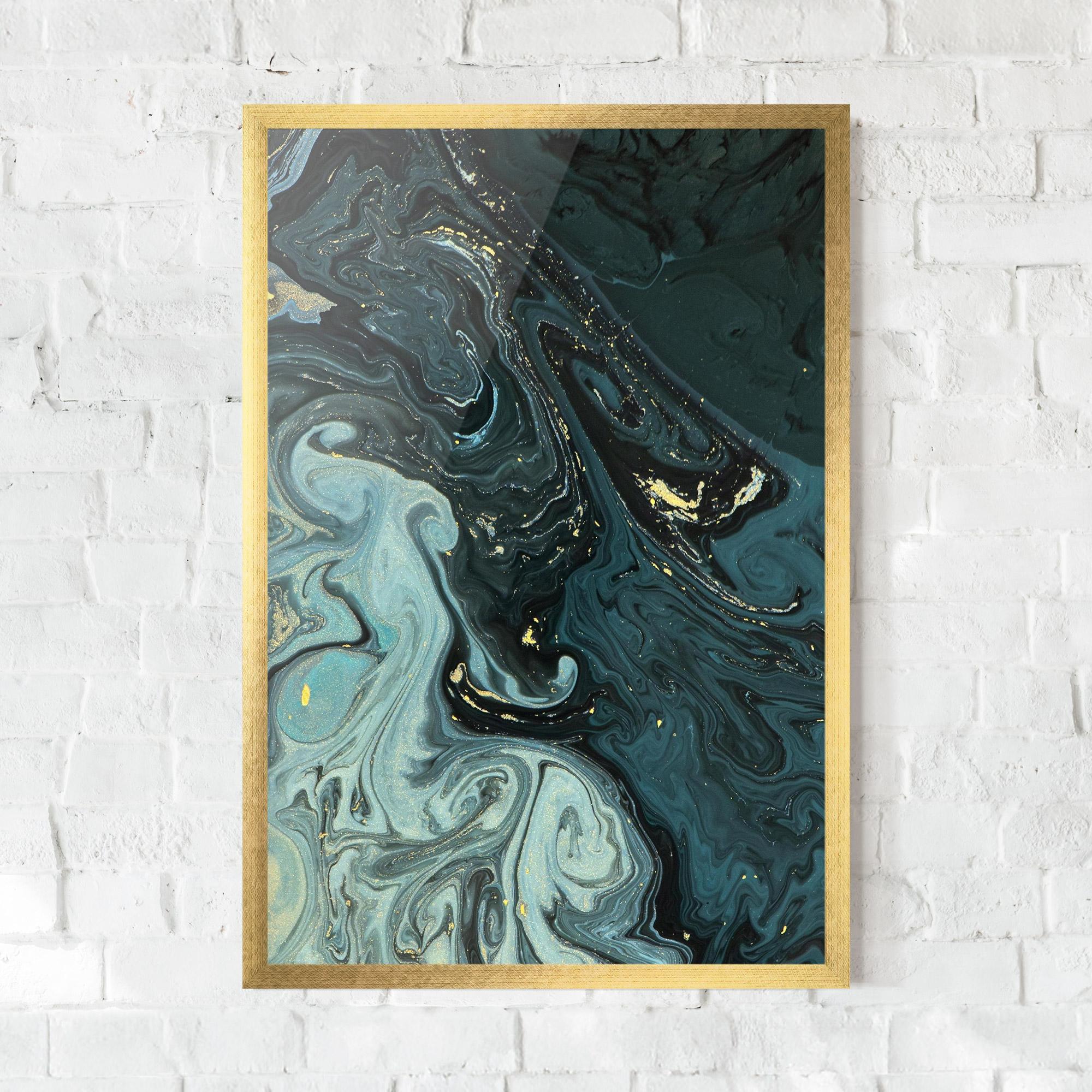 Poster Înrămat Dark Blue Golden Marble mockup 0