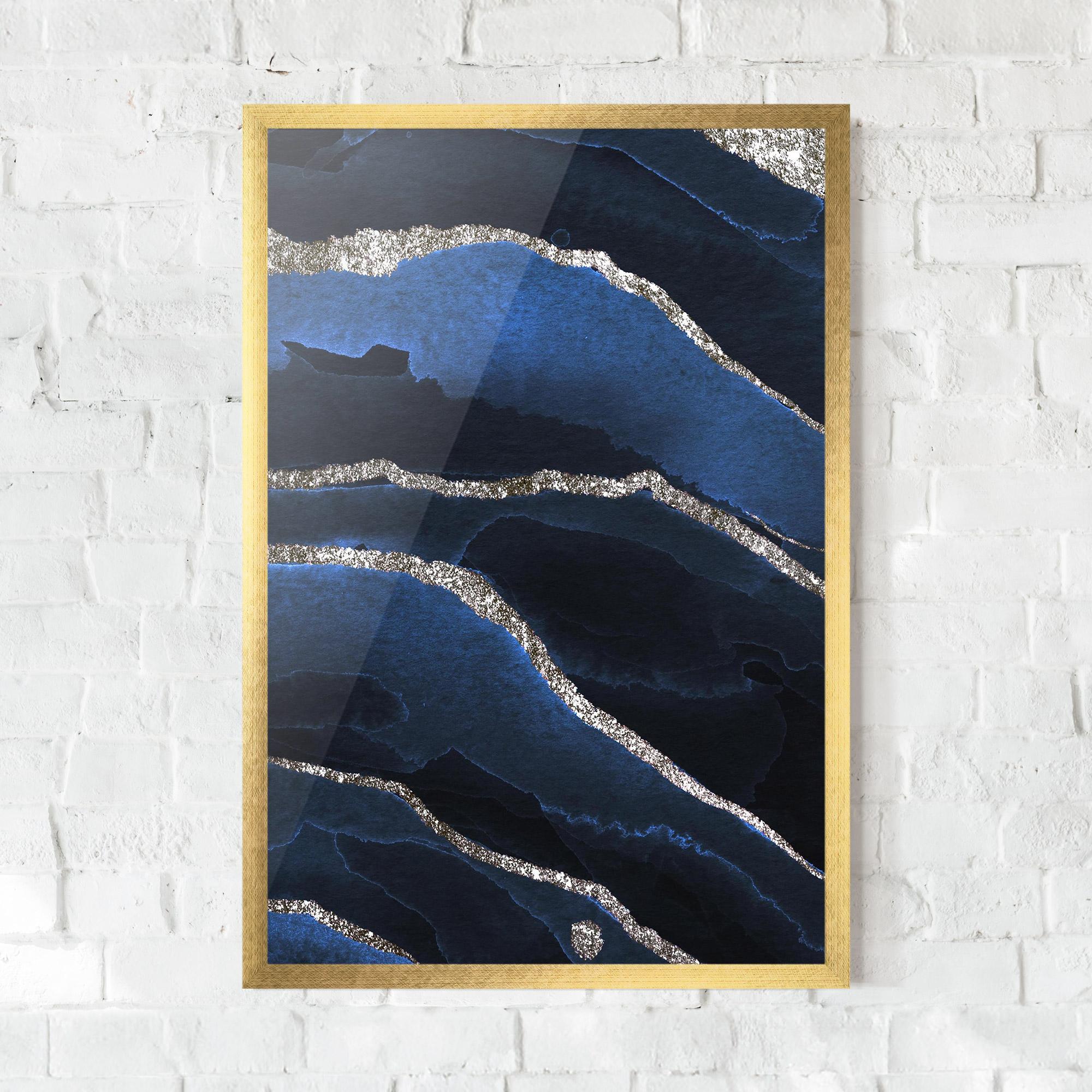 Poster Înrămat Golden Lines With Blue mockup 0