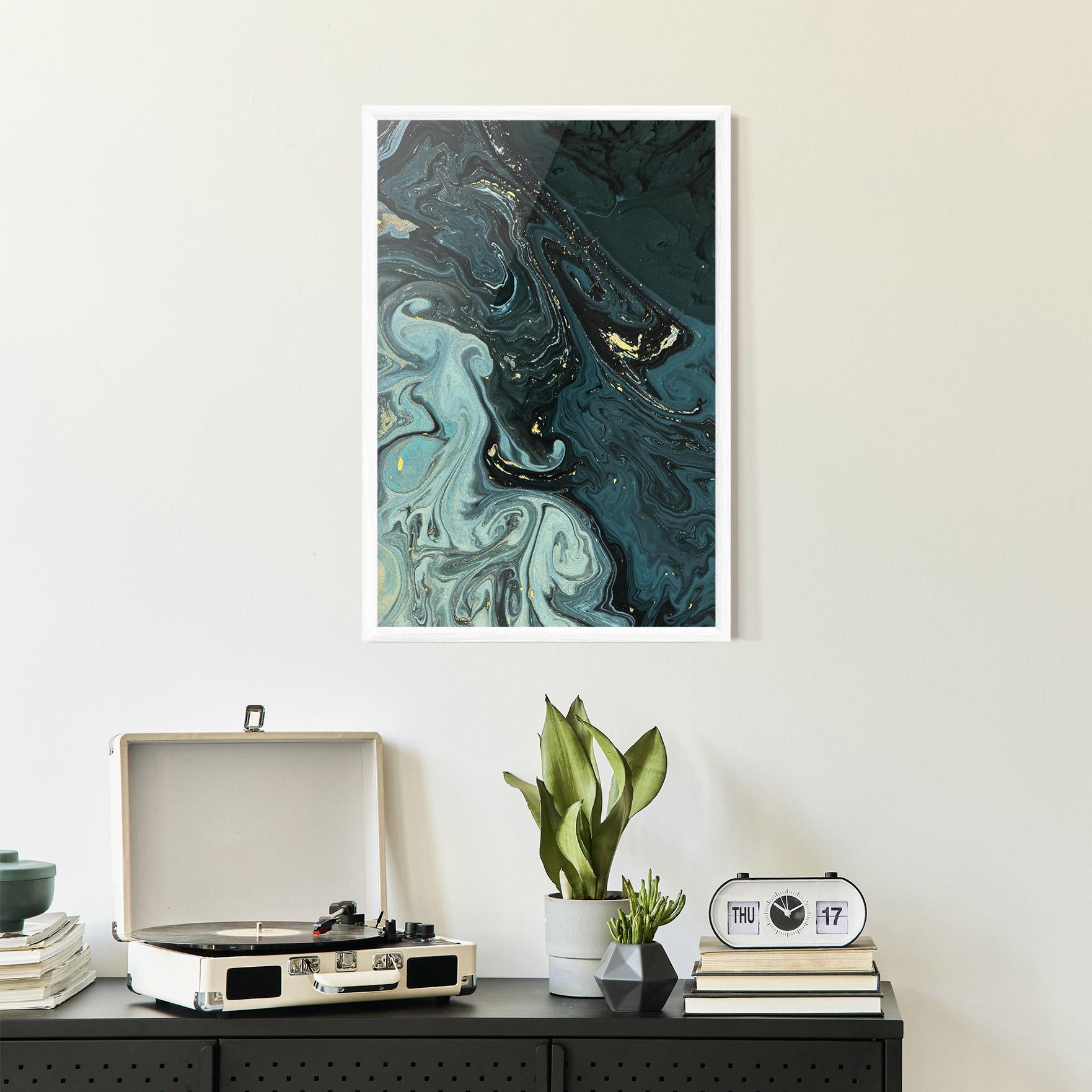 Poster Înrămat Dark Blue Golden Marble mockup 2