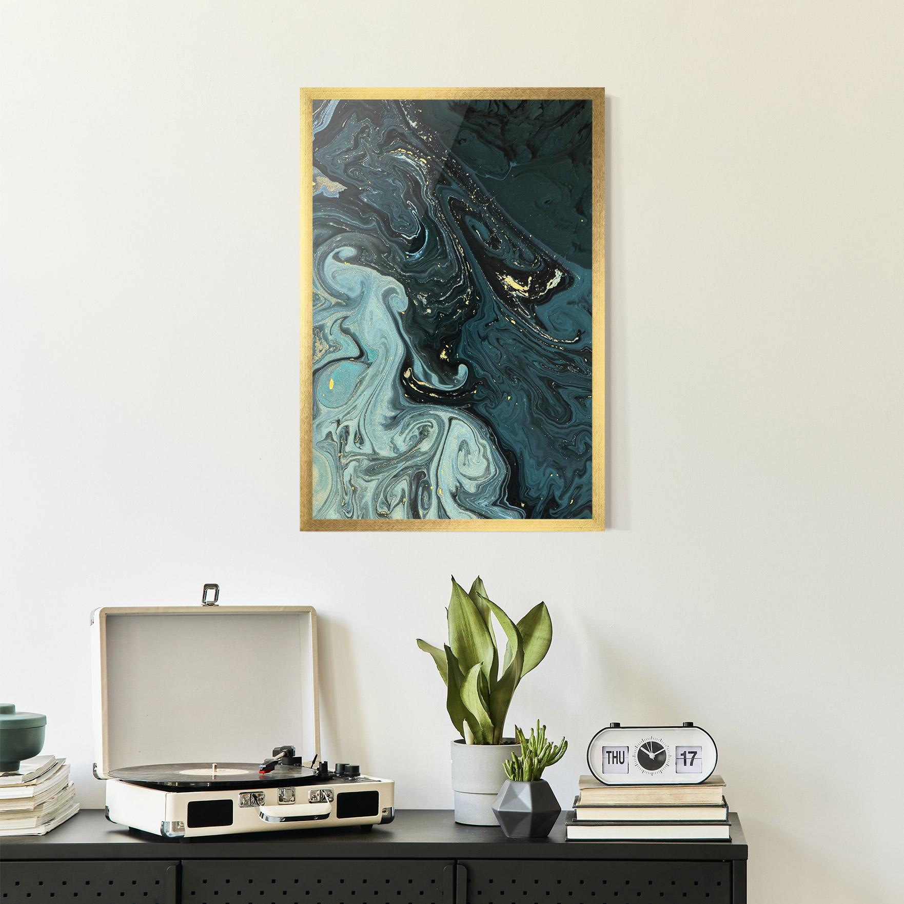 Poster Înrămat Dark Blue Golden Marble mockup 2