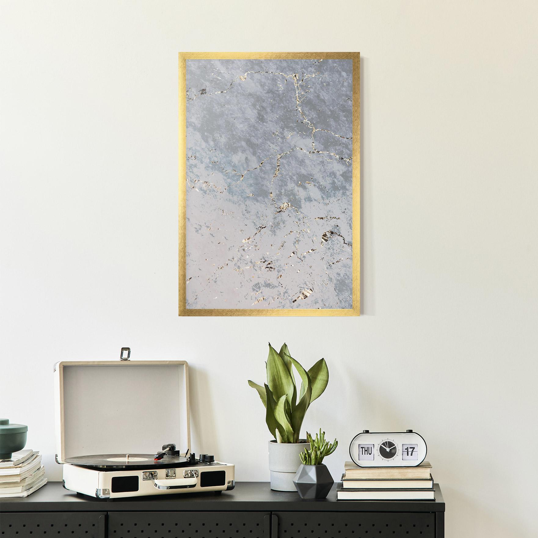 Poster Înrămat Light Blue Golden Lines mockup 2