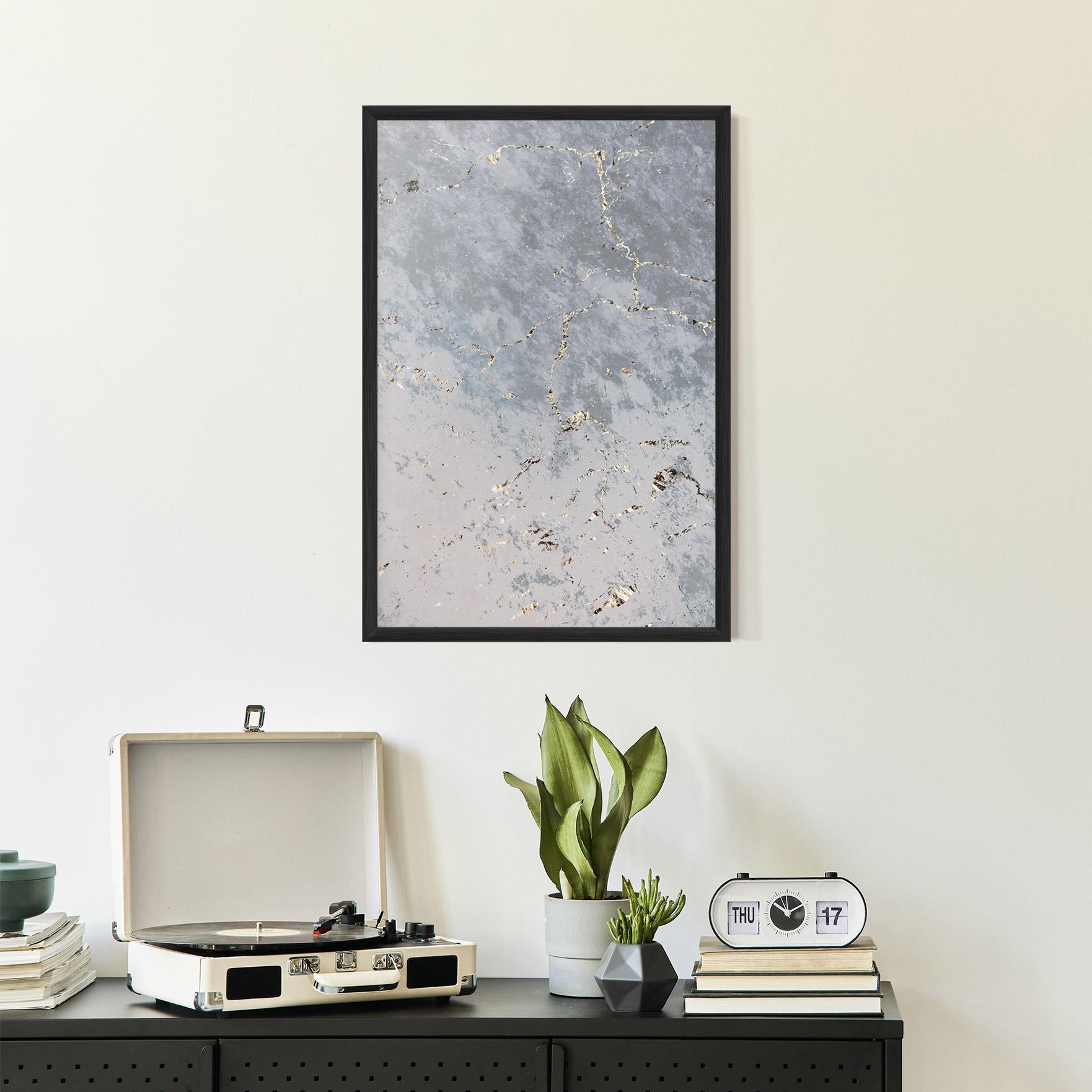 Poster Înrămat Light Blue Golden Lines mockup 2