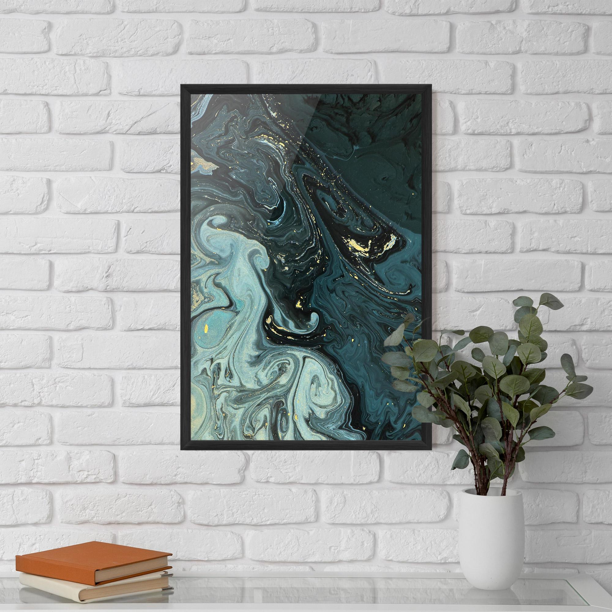 Poster Înrămat Dark Blue Golden Marble mockup 5