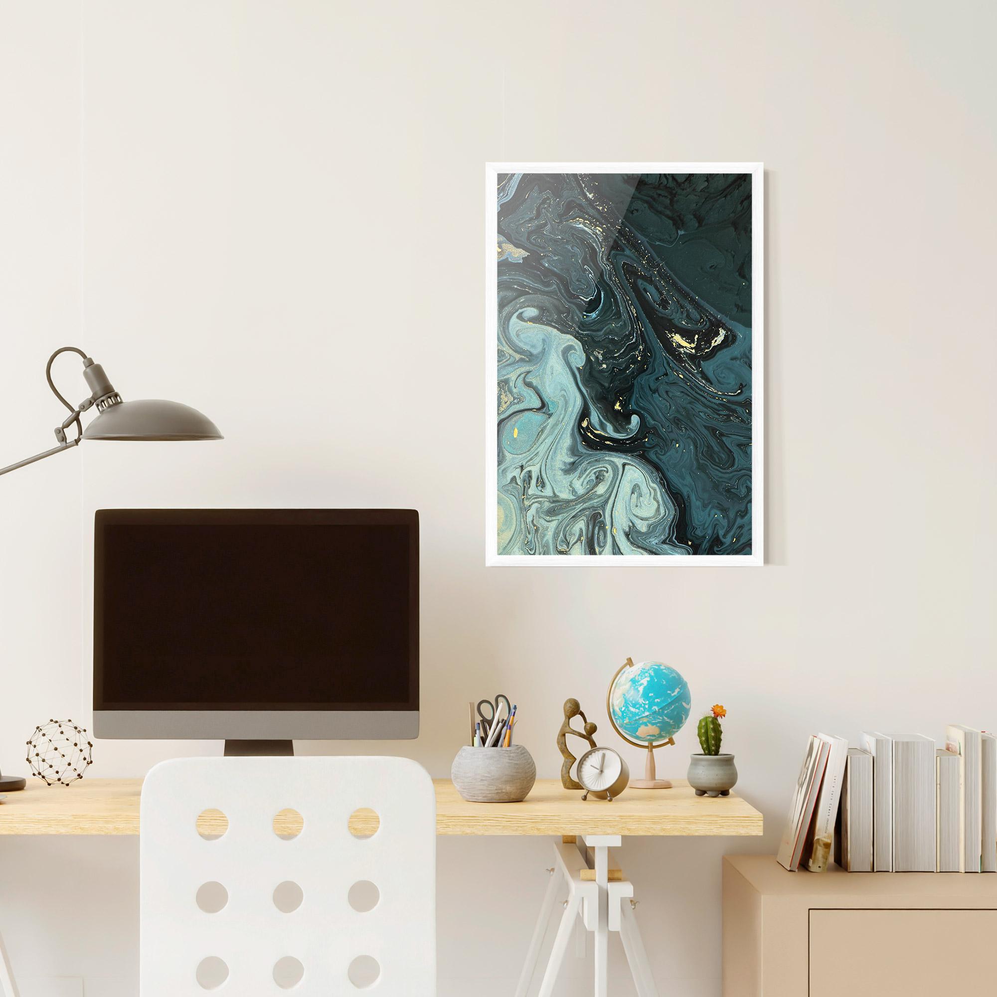 Poster Înrămat Dark Blue Golden Marble mockup 6