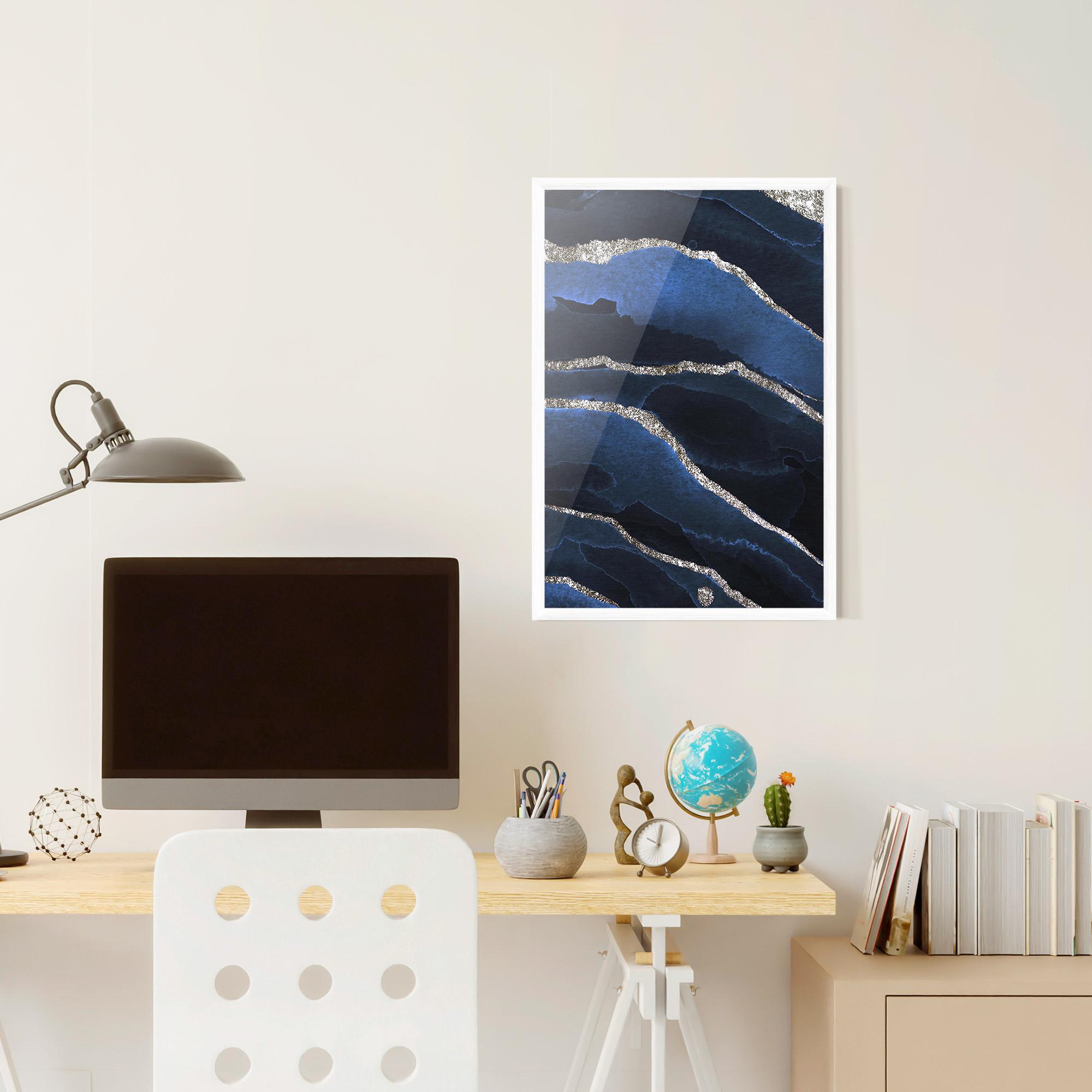 Poster Înrămat Golden Lines With Blue mockup 6